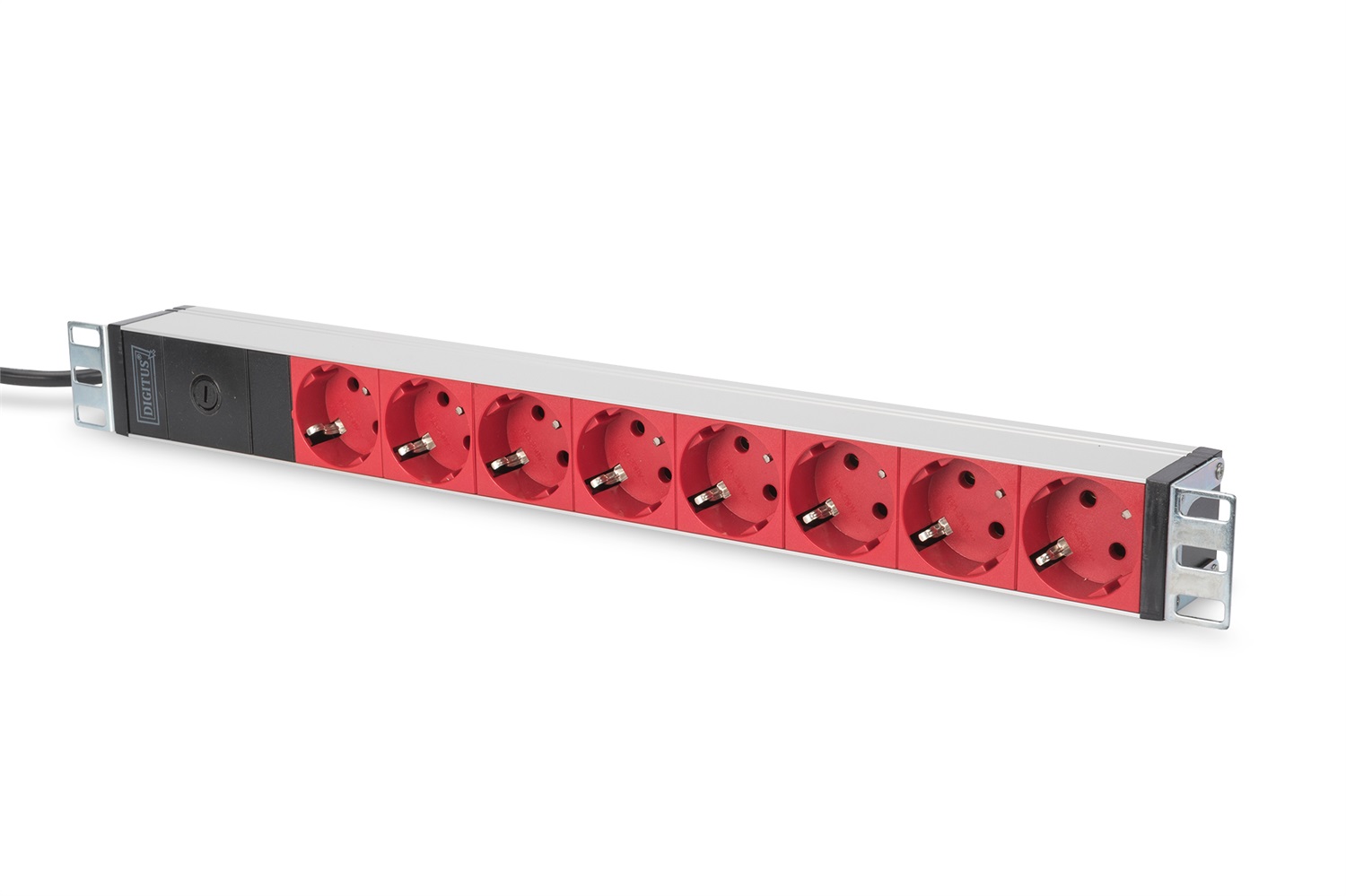 Digitus Ciabatta in Alluminio con Interruttore di Protezione, 8 Prese di Sicurezza, Alimentazione 2 m, Spina IEC C14, Design Orizzontale, Nero