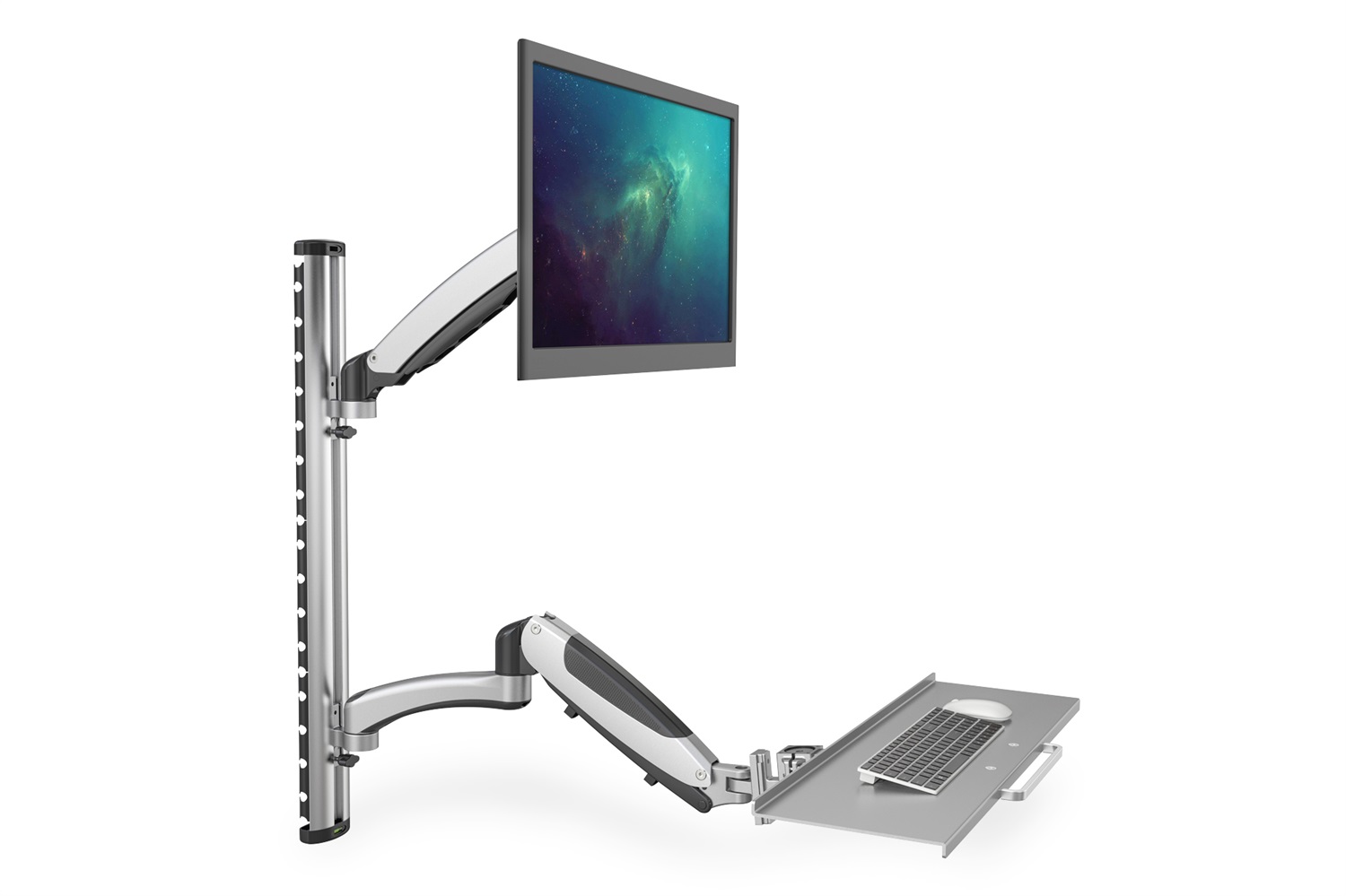 Digitus DA-90354 Supporto a Parete per Monitor e Tastiera - Fino a 27' - Regolazione Flessibile - VESA 75x75, 100x100 - Argento