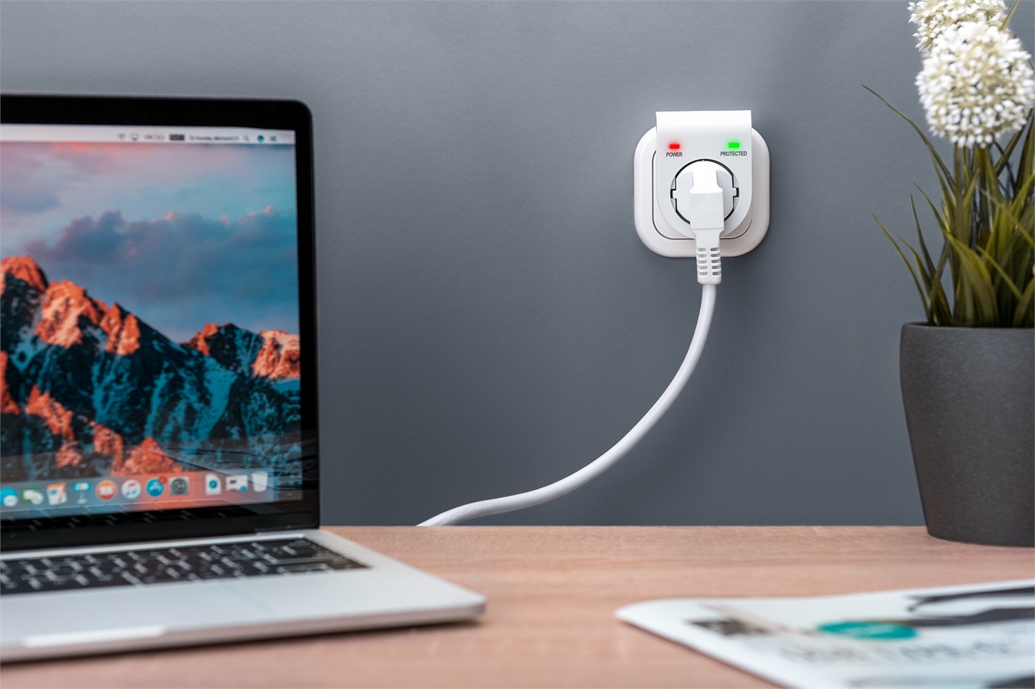 Digitus DN95400 Adattatore Schuko con Protezione Contro le Sovratensioni - 1 Presa AC, 230V, 16A, Bianco