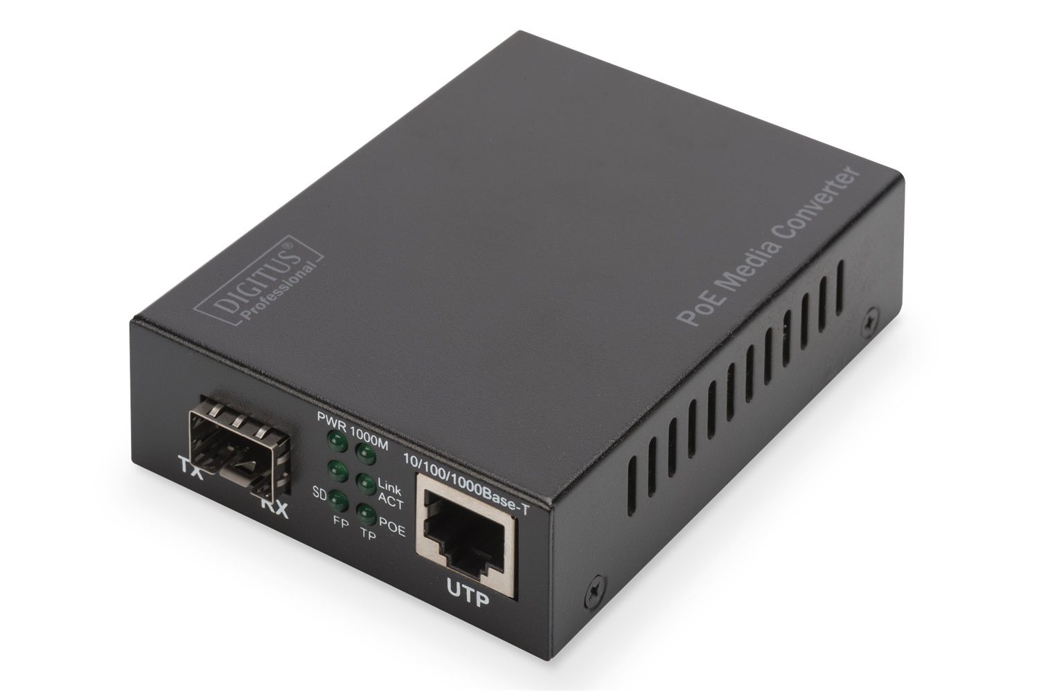 Digitus DN-82140 Convertitore Multimediale di Rete Gigabit PoE , 1000 Mbit/s, RJ45/SFP, Nero