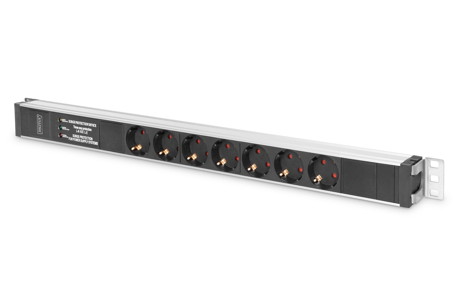 Digitus DN-95412 PDU 7 Prese AC in Alluminio Nero e Argento con Spina Tedesca 16A
