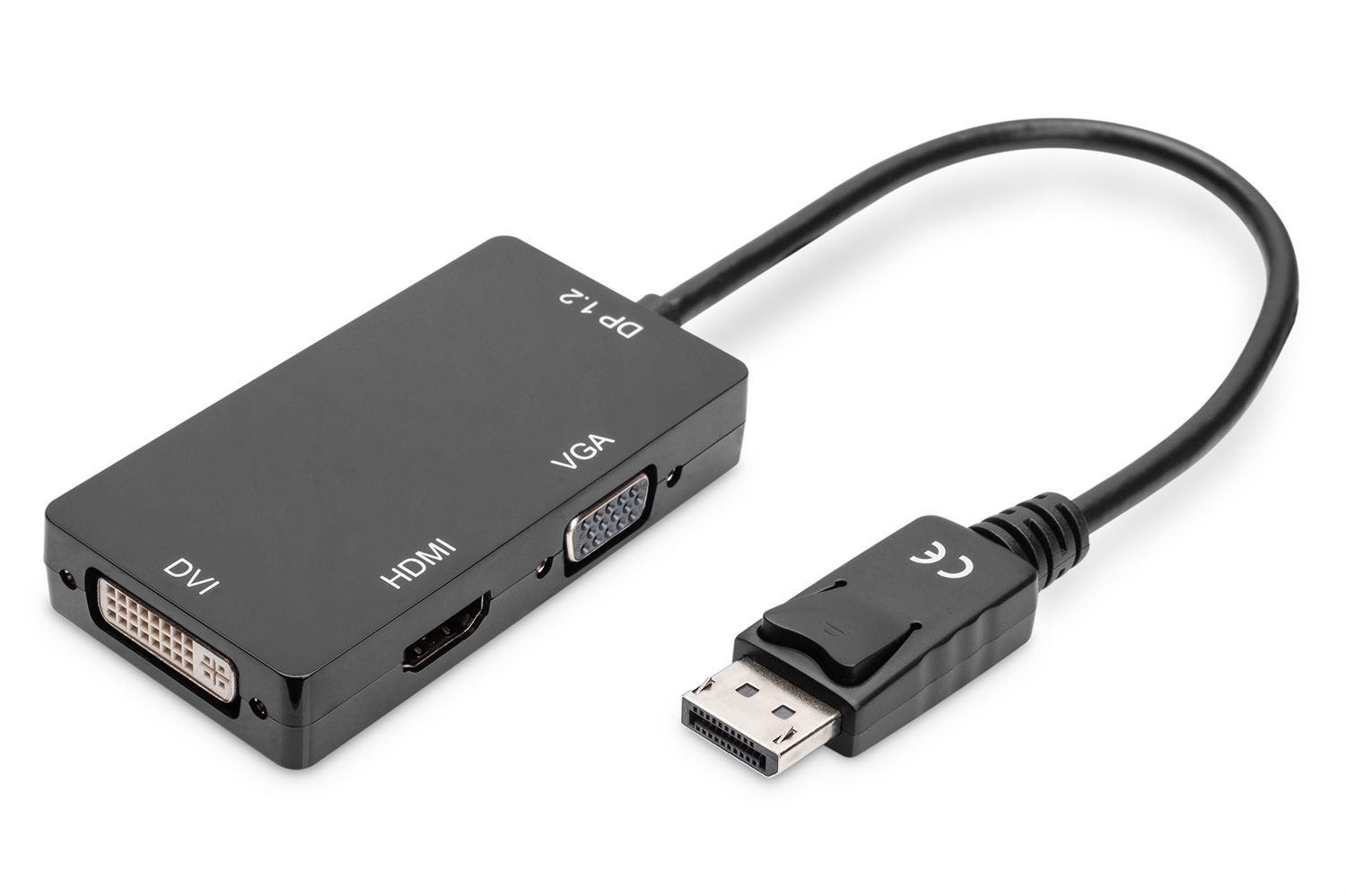 Digitus Cavo Convertitore 3in1 DisplayPort a DVI-D, HDMI e VGA - 0,2 m, Supporto 4K/2K a 30Hz, Installazione Plug and Play