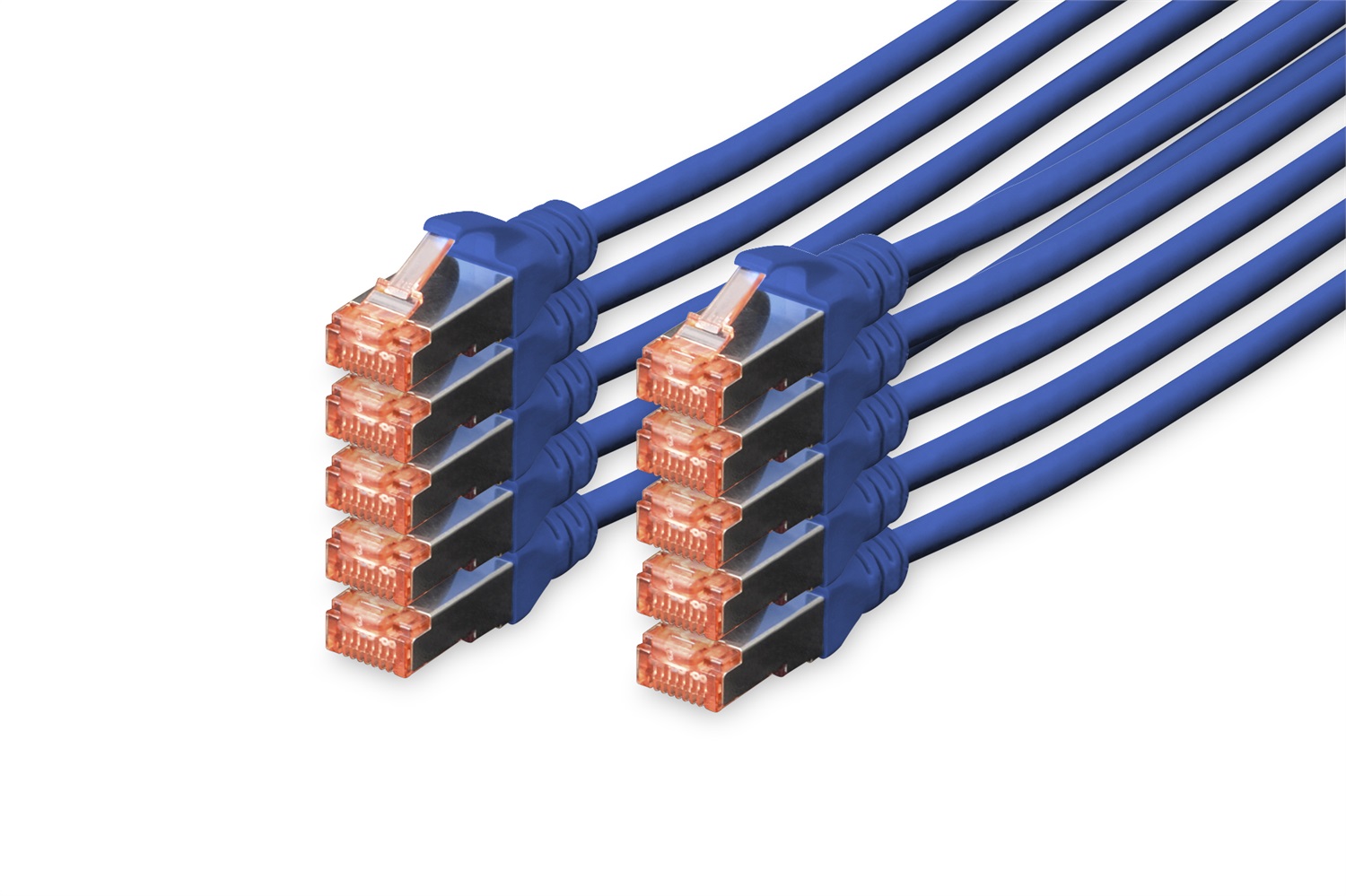 Digitus Cavo di Rete Cat6 S/FTP Blu 1 m - Velocità fino a 1000 Mbit/s, Confezione da 10 Pezzi