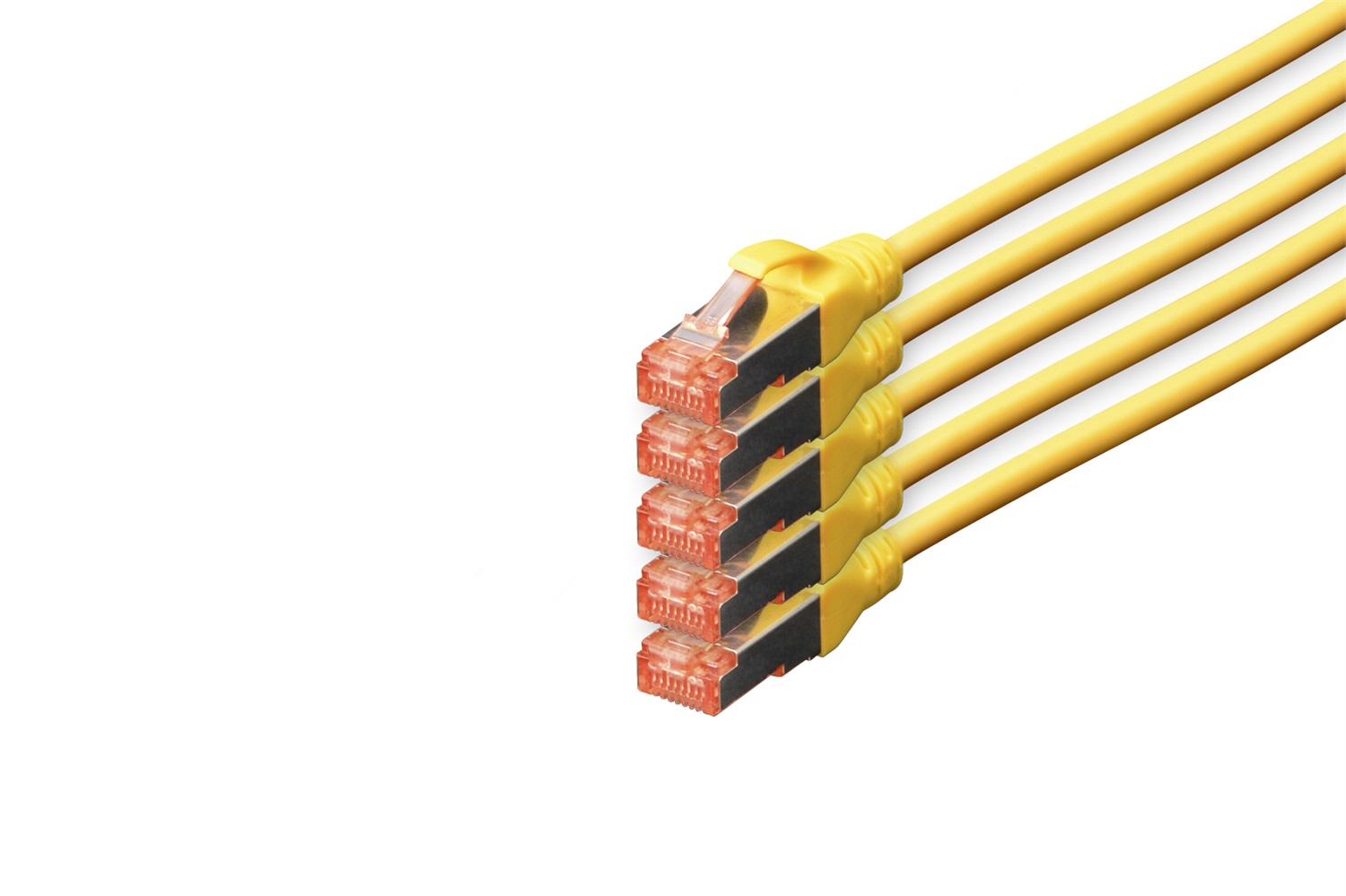 Digitus Cavo di Rete 10 m Cat6 S/FTP Giallo - 5 Pezzi, RJ-45, CU LSZH, AWG 27/7, Velocità fino a 1000 Mbit/s