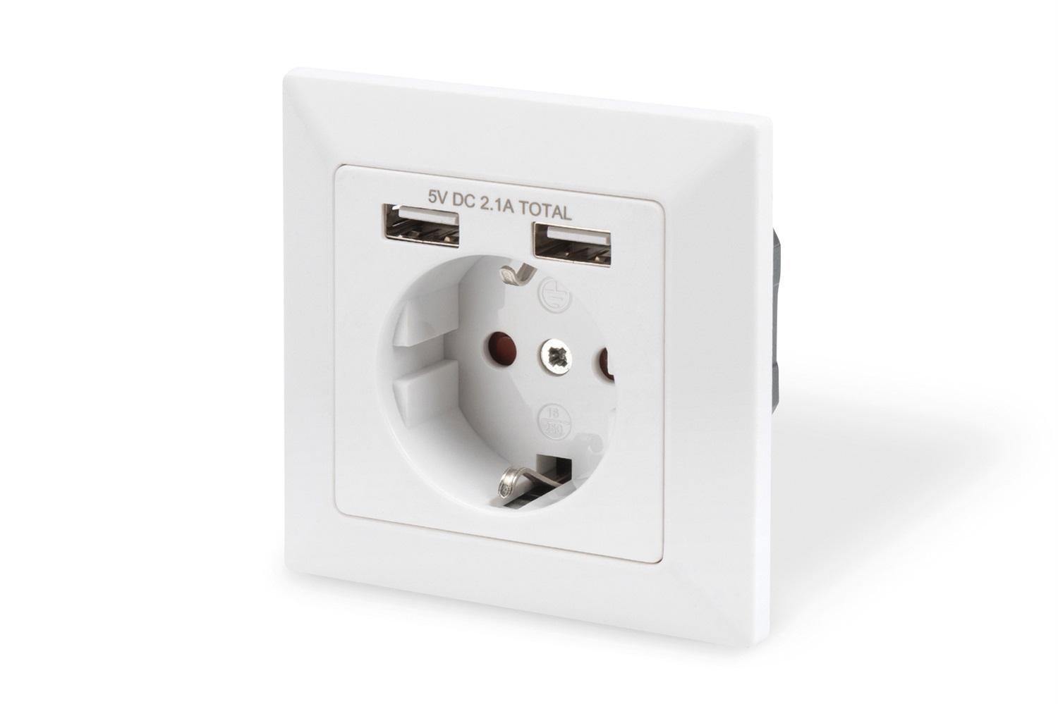 Digitus Presa a Muro Shuko con 2 Porte USB 5V 2,1A - Bianco, Protezione da Contatto