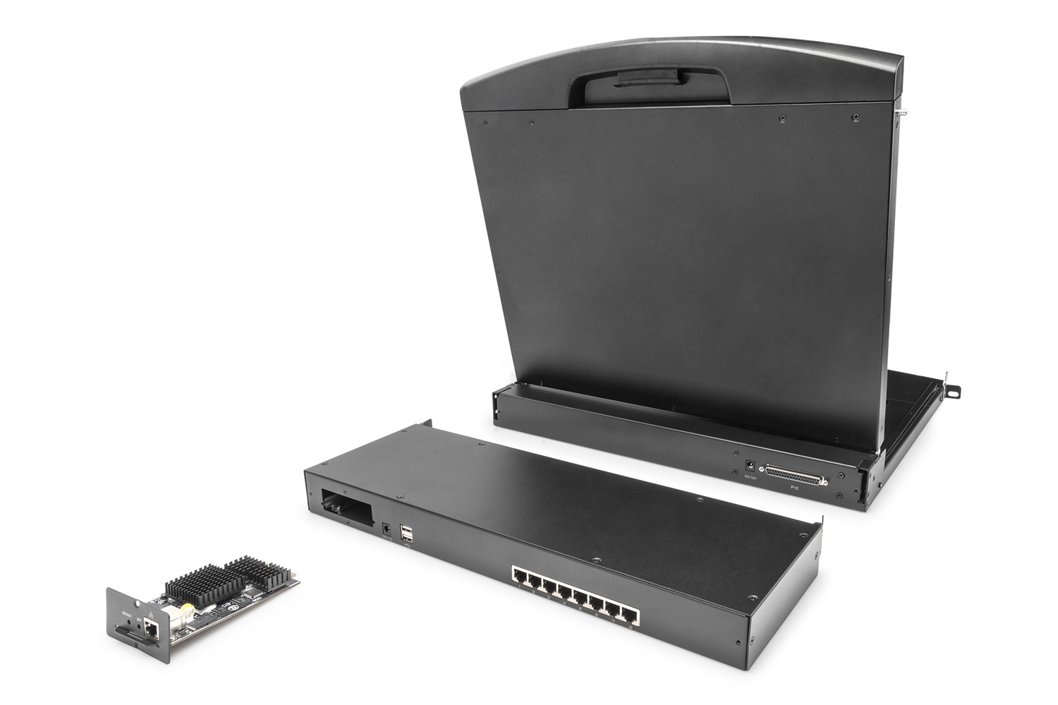 Digitus Commutatore KVM modulare Cat.5, 8 porte, USB, 1U, Nero, DS-72216