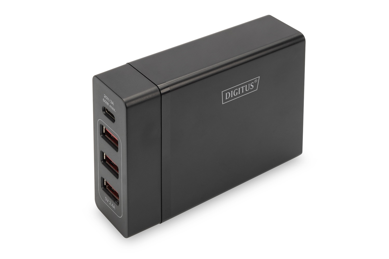 Digitus Caricabatterie USB Universale 4 Porte - 1x USB Type-C e 3x USB-A, Nero