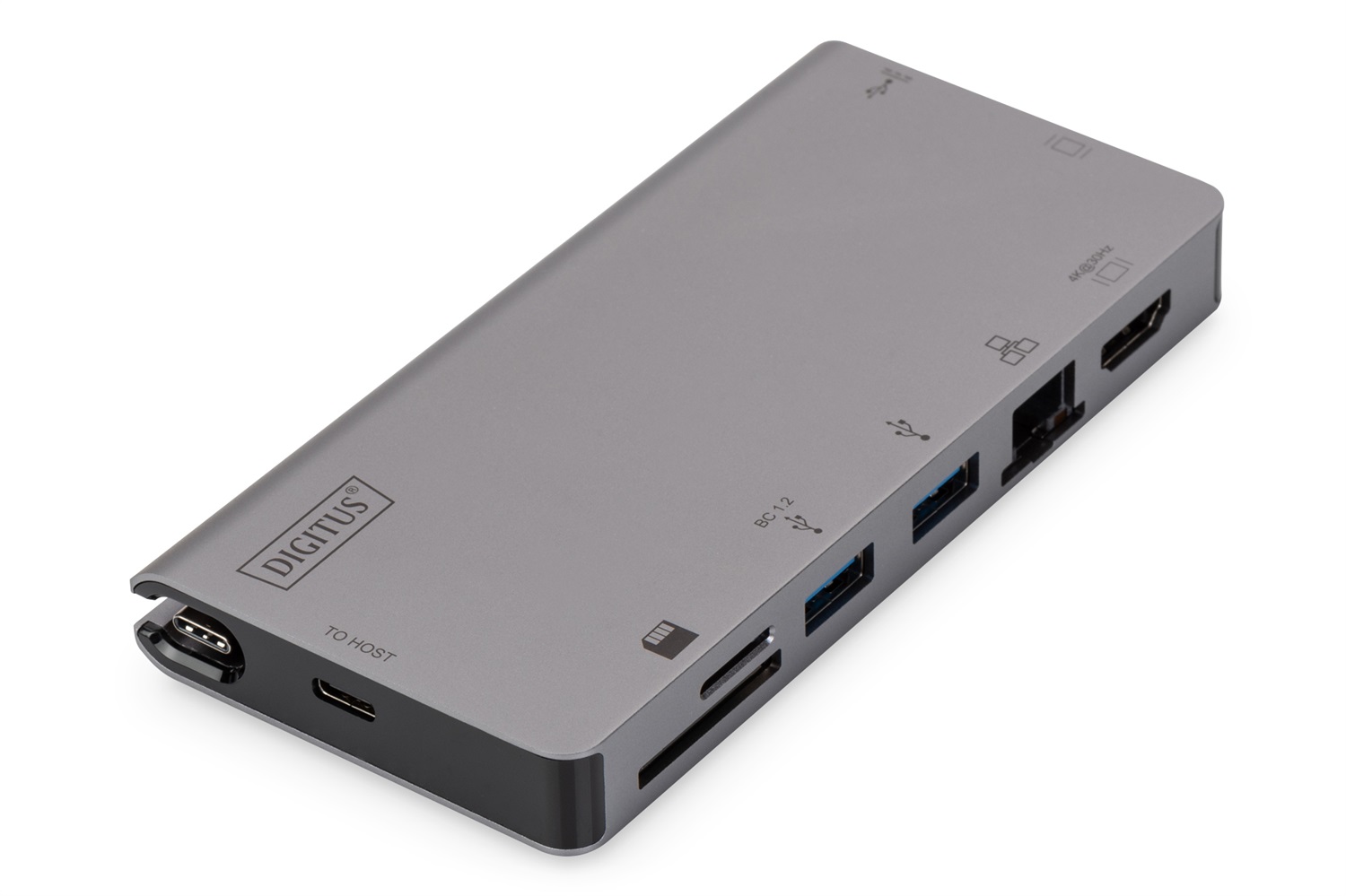 Digitus DA-70877 Dock da Viaggio Multiporta USB Type-C, 8 Porte, 4K 30Hz, Grigio, Cablato, con 2x Video e Lettore di Schede