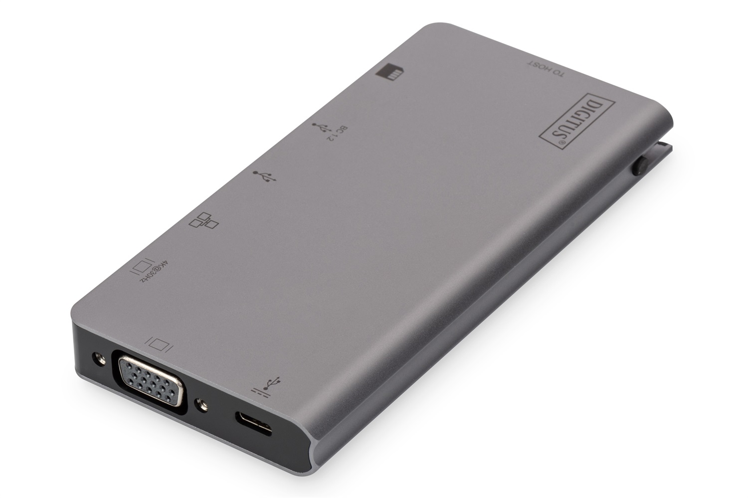 Digitus DA-70877 Dock da Viaggio Multiporta USB Type-C, 8 Porte, 4K 30Hz, Grigio, Cablato, con 2x Video e Lettore di Schede