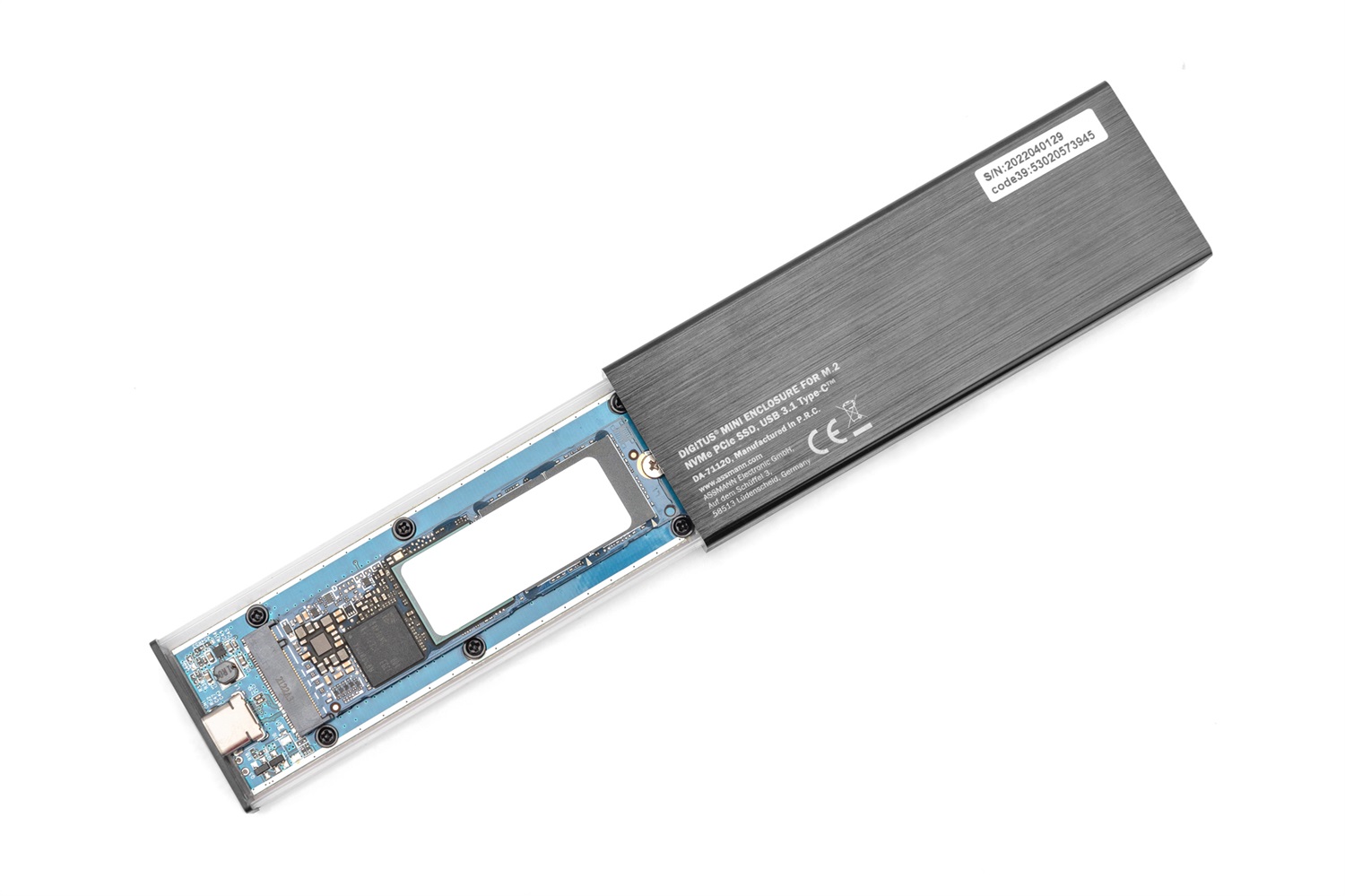 Digitus Alloggiamento Esterno per M.2 NVMe PCIe SSD, USB 3.1 Type-C™, Box SSD fino a 10 Gbit/s, Compatibile con M.2 2280/2260/2242/2230, Cavo USB-C Incluso, Nero