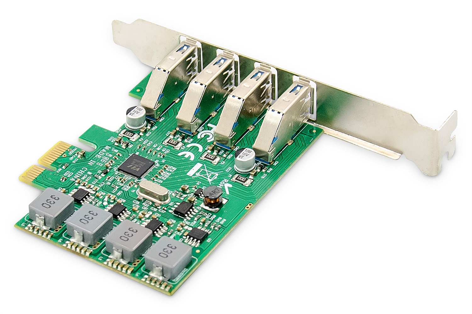 Digitus Scheda add-on PCI Express a 4 porte USB 3.0, SuperSpeed fino a 5 Gbps, Piena altezza/Basso profilo, Verde