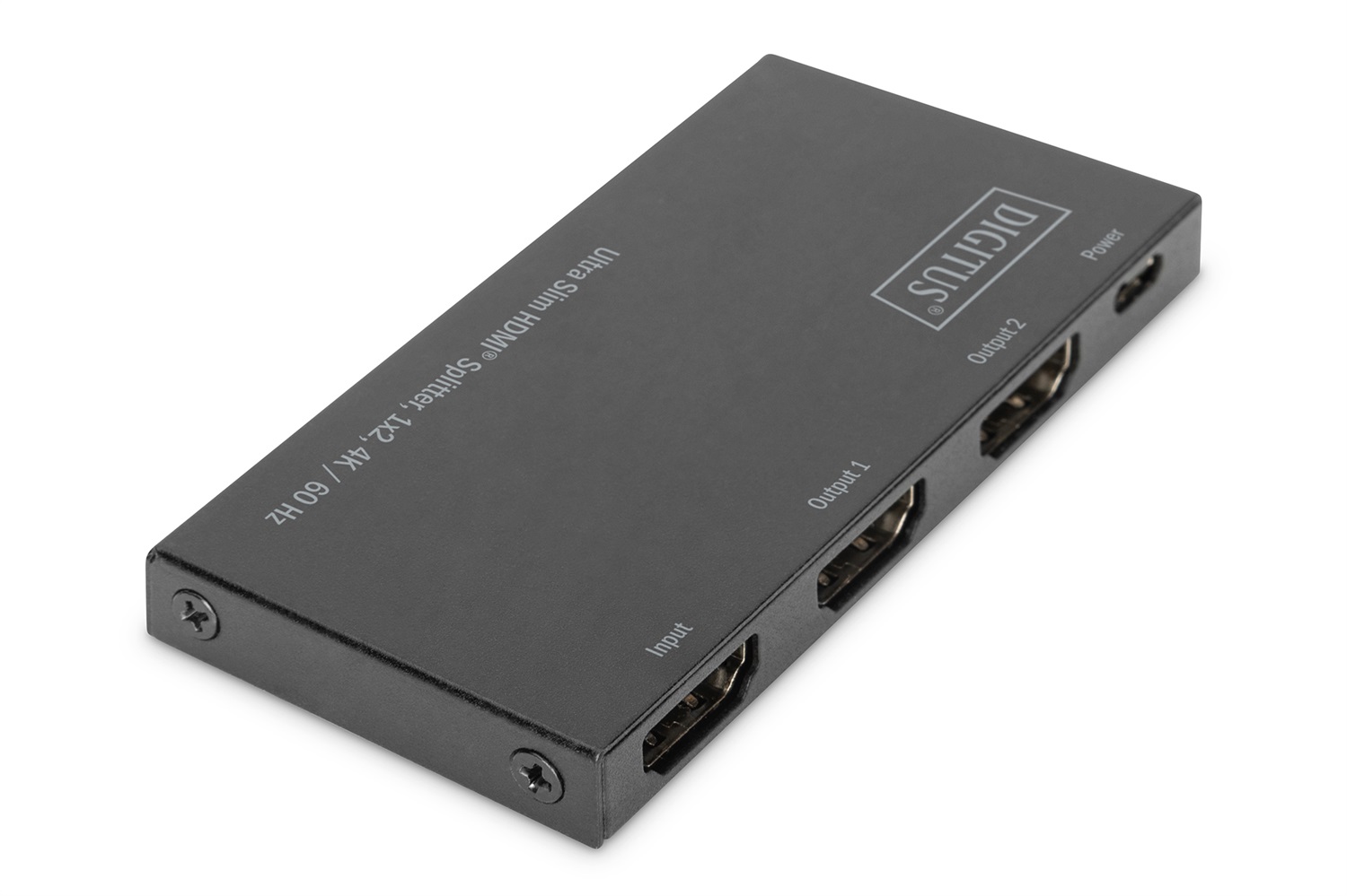 Digitus DS-45322 Splitter HDMI Ultra Slim 1x2, UHD 4K / 60 Hz, 4096 x 2160p, HDR, 3D, Deep Colour, Metallo Nero