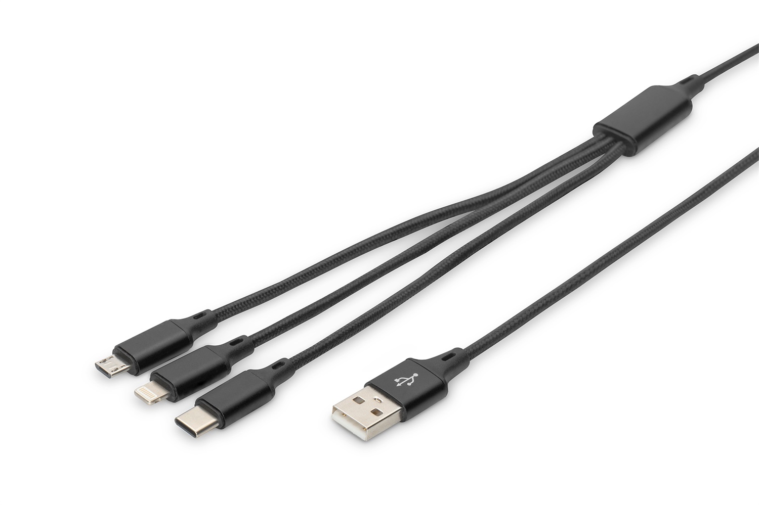 Digitus Cavo di Ricarica 3 in 1 - 1 m, USB A, Lightning, Micro USB, USB C, Nero