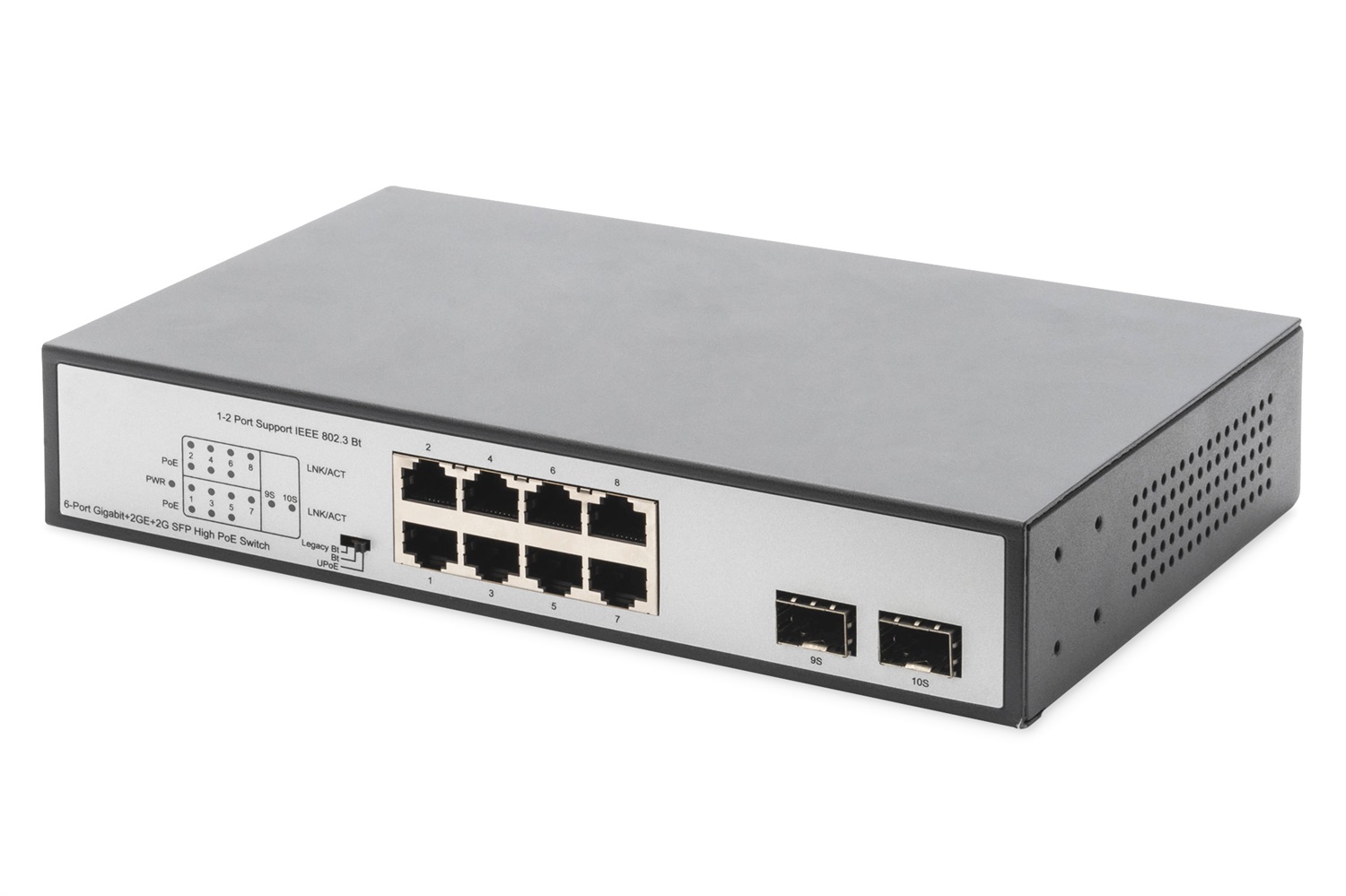 Digitus DN-95140 Switch Gigabit 8 Porte con 6 Porte PoE, 2 RJ45, 2 SFP Uplink, Non Gestito, 802.3 af/at/bt