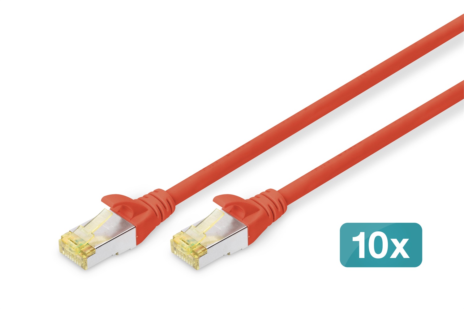 Digitus Cavo LAN Cat 6A S/FTP, 2m, 10 pezzi, RJ45, Schermato, Compatibile Cat-6 e Cat-7, Rosso