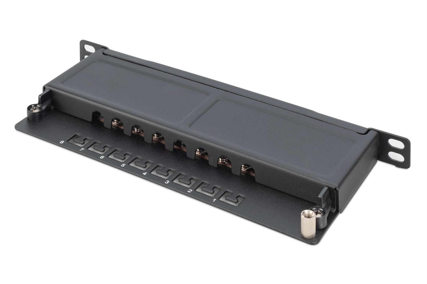 DIGITUS Pannello Patch Cat-6A, 8 Porte, Montaggio Rack 10 Pollici, 0,5U, Schermato, Prese RJ45-10GBase-T, Pannello di Distribuzione LSA, Nero