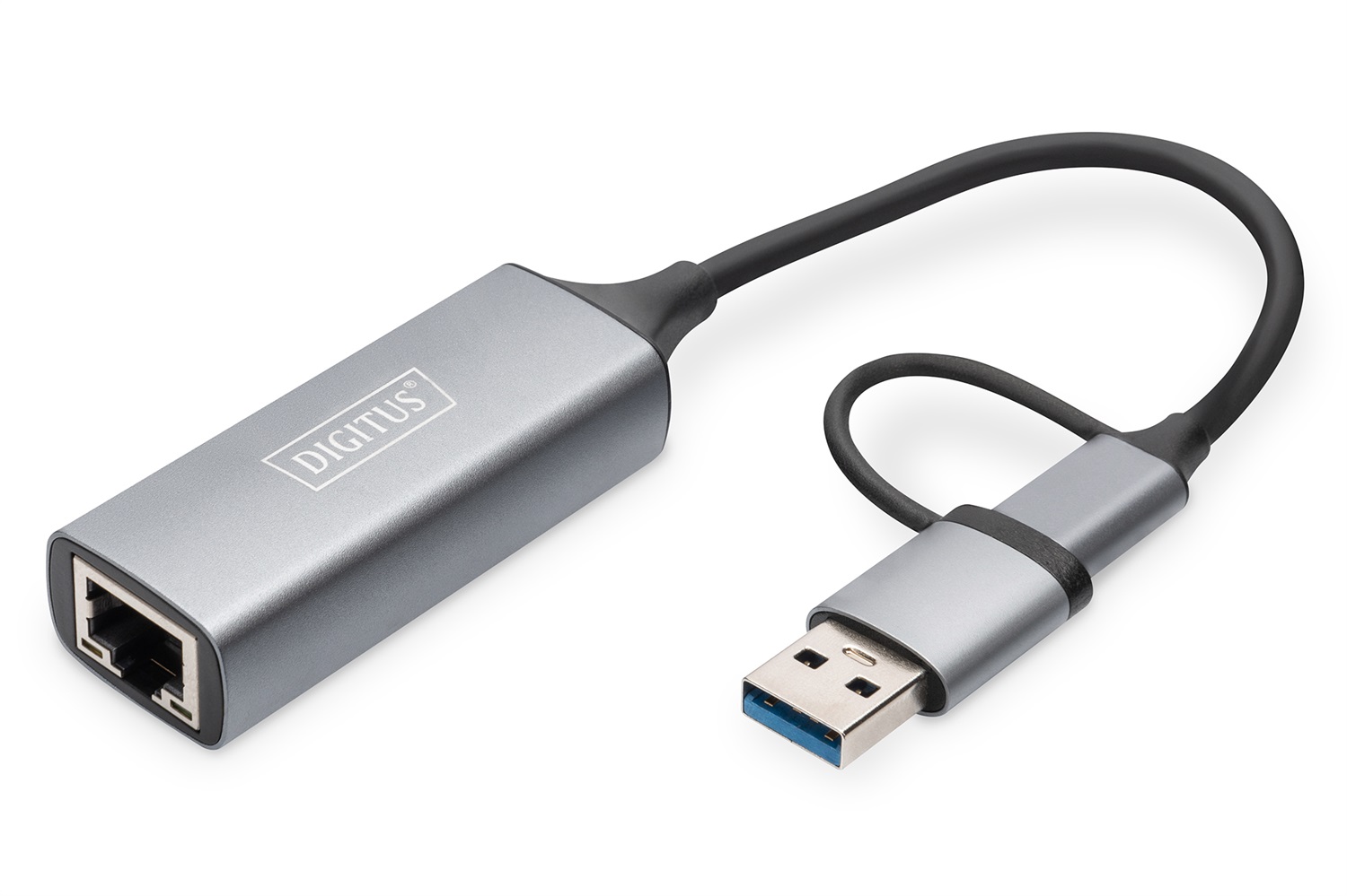 Digitus Adattatore Gigabit Ethernet USB Type-C™ 2.5G, USB-C™ USB A (USB 3.1/3.0), RJ-45, Grigio, Fino a 2,5 Gbps