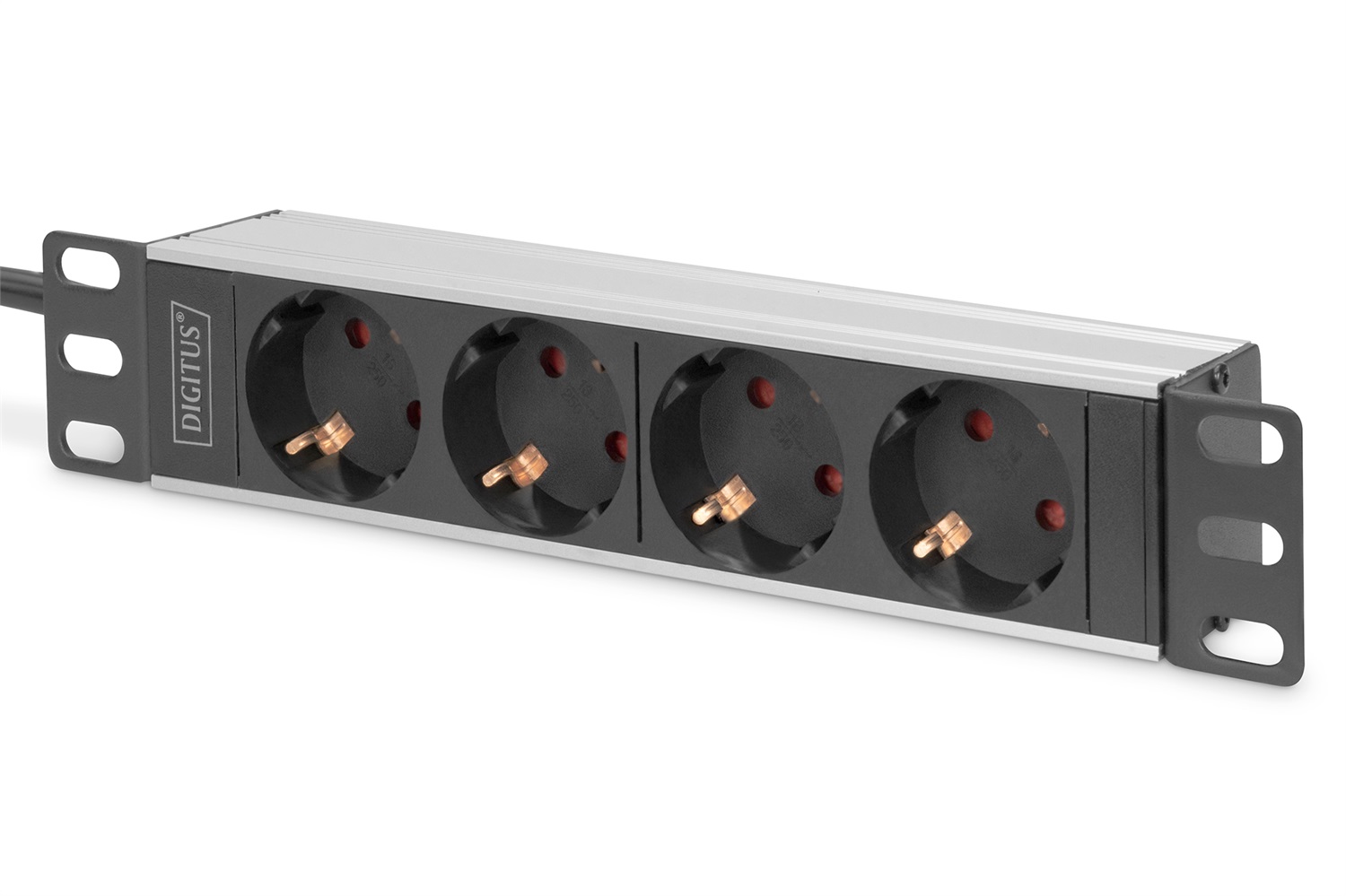 Digitus DN-95418 Presa Multipla 10 Pollici con Profilo in Alluminio, 4 Prese di Sicurezza con Messa a Terra, Montaggio Rack