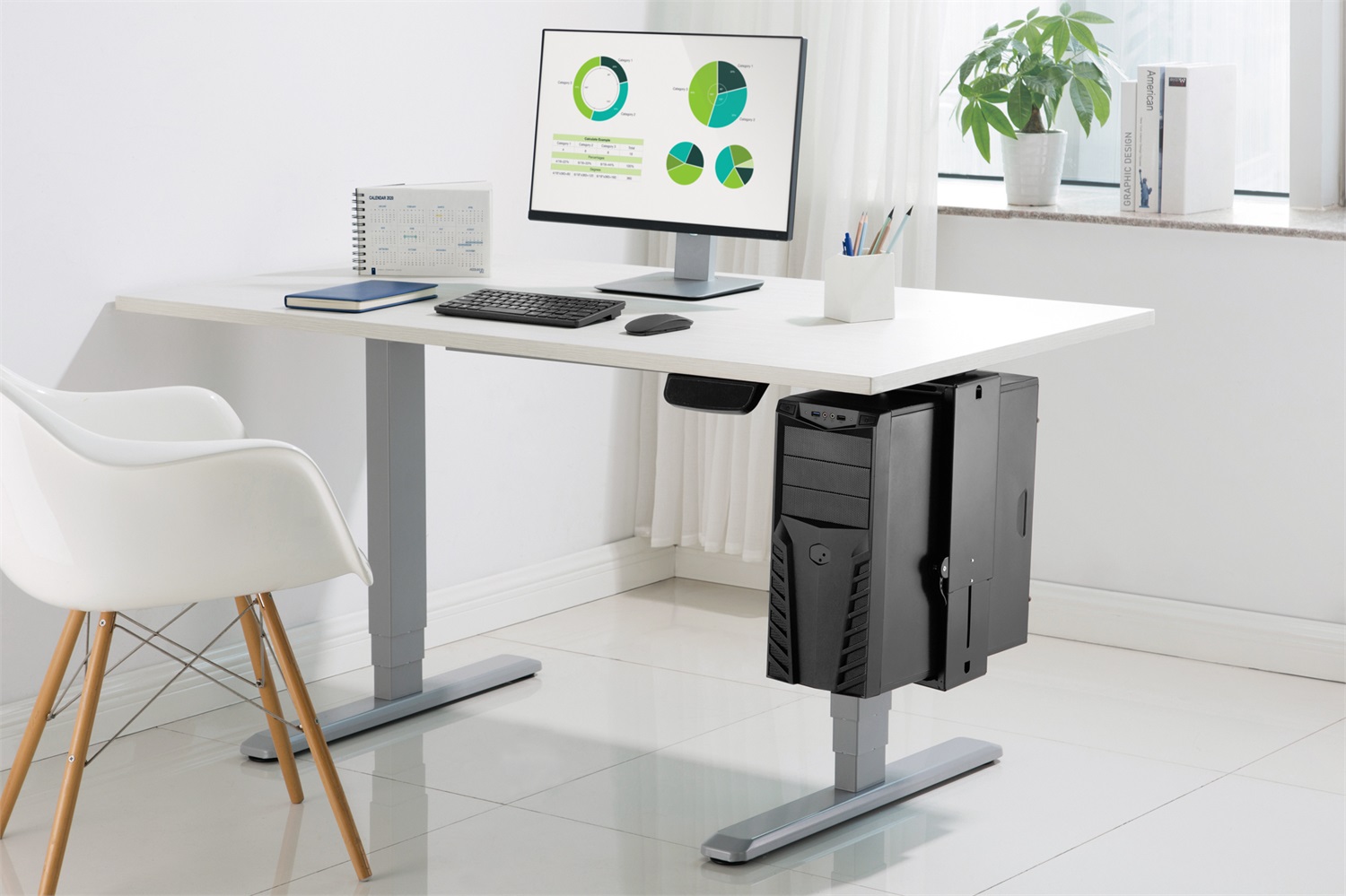 Digitus Supporto Universale per PC - Montaggio Sotto la Scrivania, Regolazione in Altezza e Larghezza, Capacità di Carico 10 kg, Nero