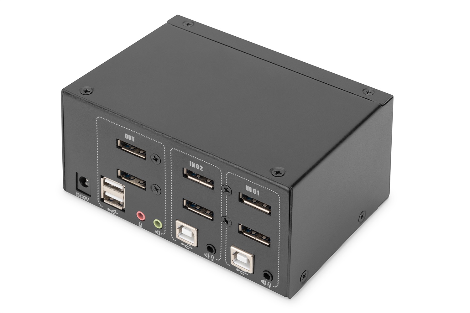 DIGITUS KVM Switch DisplayPort, 2 porte, Dual Display, UHD 4K@60Hz, 3840 x 2160p, con Hub USB 2.0 e audio, Nero