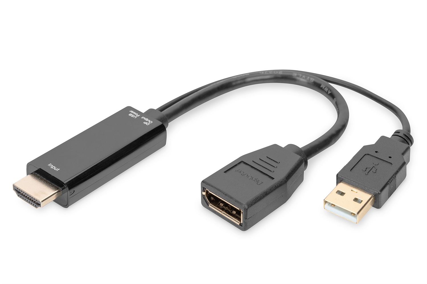Digitus Adattatore HDMI a DisplayPort - UltraHD 4K 30Hz, 0,2 m, HDMI 1.4, DP 1.2, Alimentazione USB-A, Nero