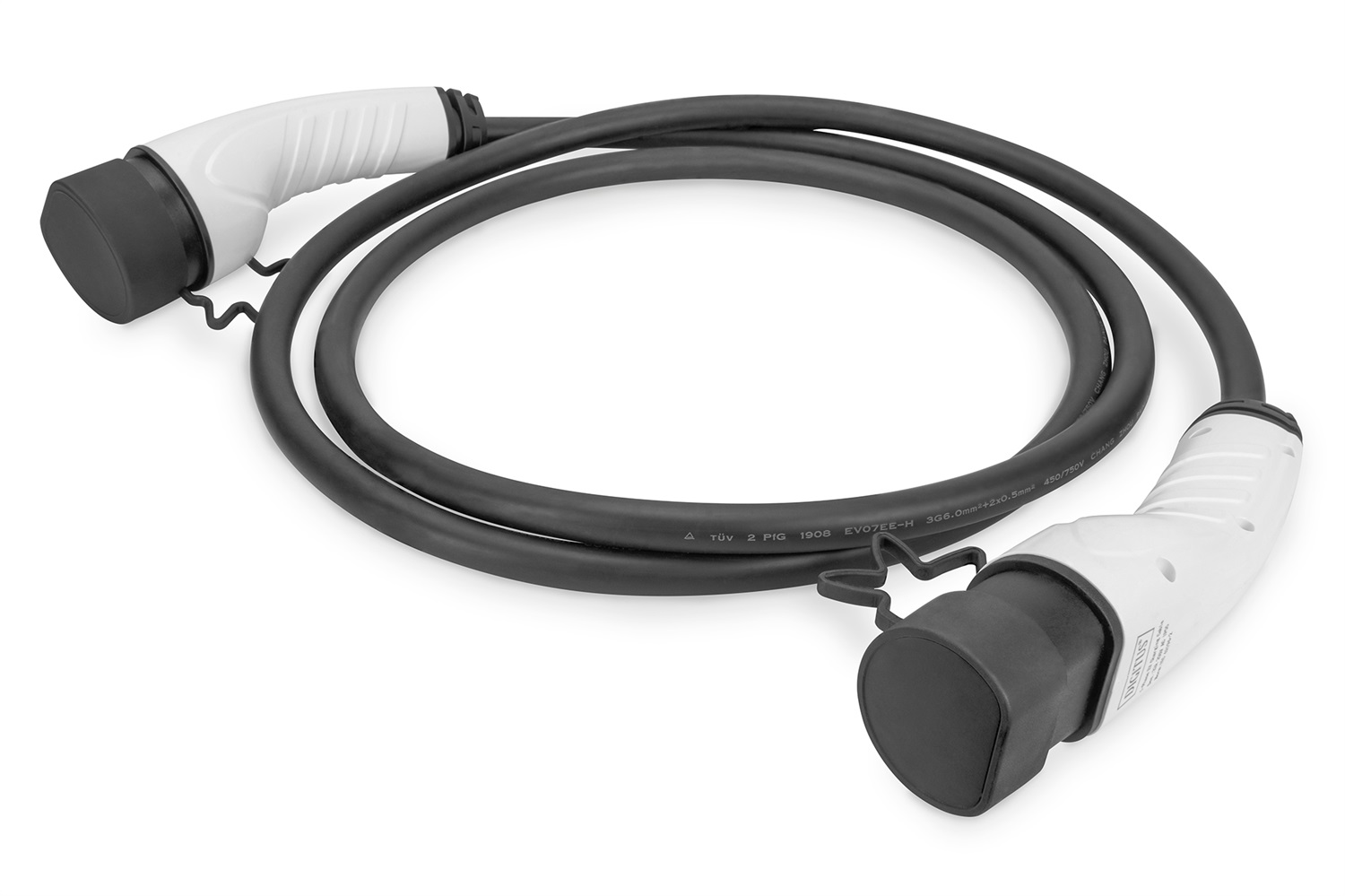 Digitus Cavo di ricarica Mode 3 per auto elettriche e PHEV - 5 m - Tipo 2 - Monofase - 32 A - 7,4 kW - Nero/Grigio