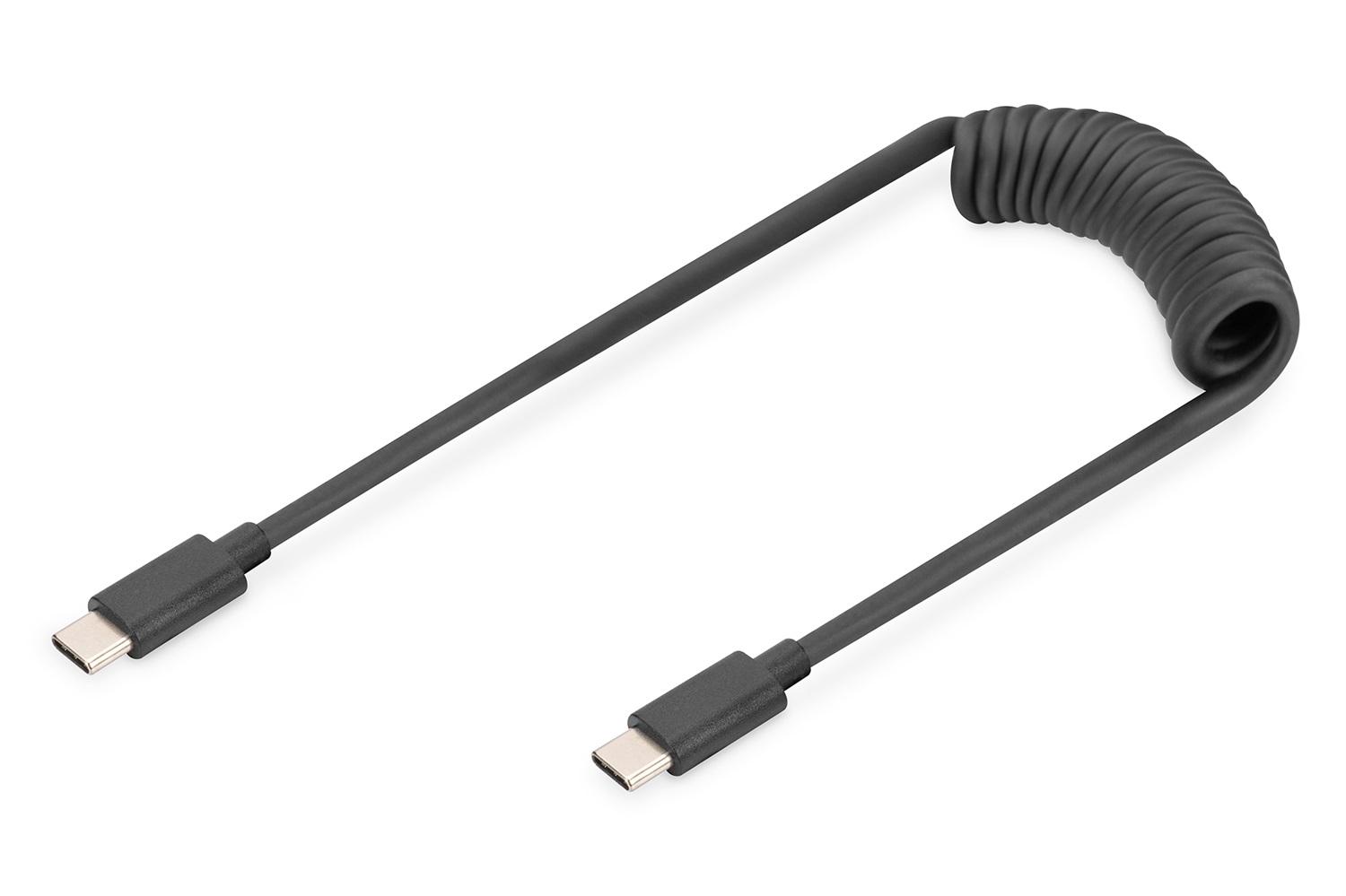 DIGITUS Cavo a Spirale USB 2.0 - USB-C a USB-C - 1 m - 480 Mbit/s - Power Delivery 60 W - Estensibile - Nero