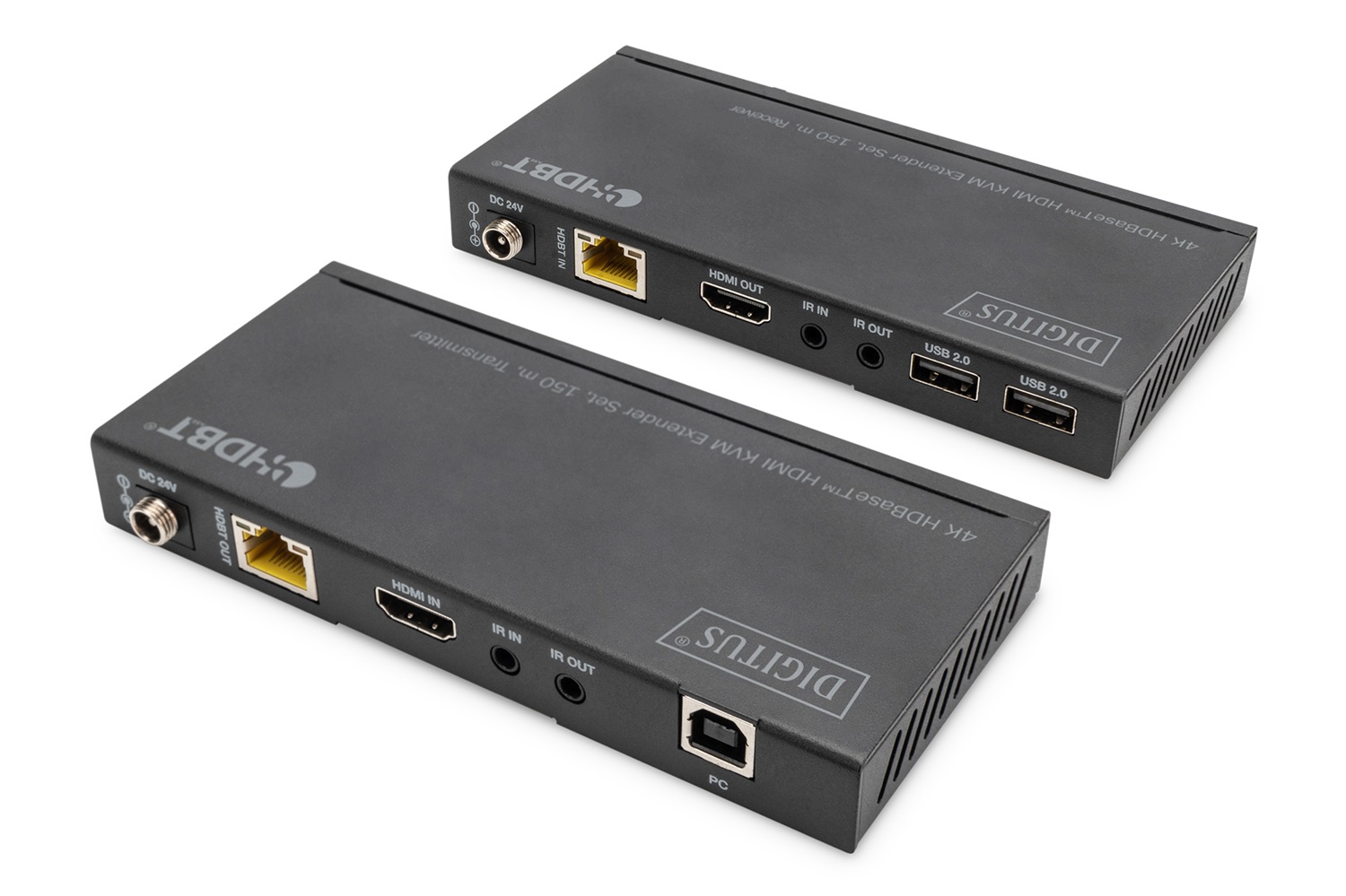 Digitus Estensore KVM HDMI 4K HDBaseT™ - Trasmettitore e Ricevitore, 150 m, 60 Hz, USB 2.0, PoC, IR, Nero