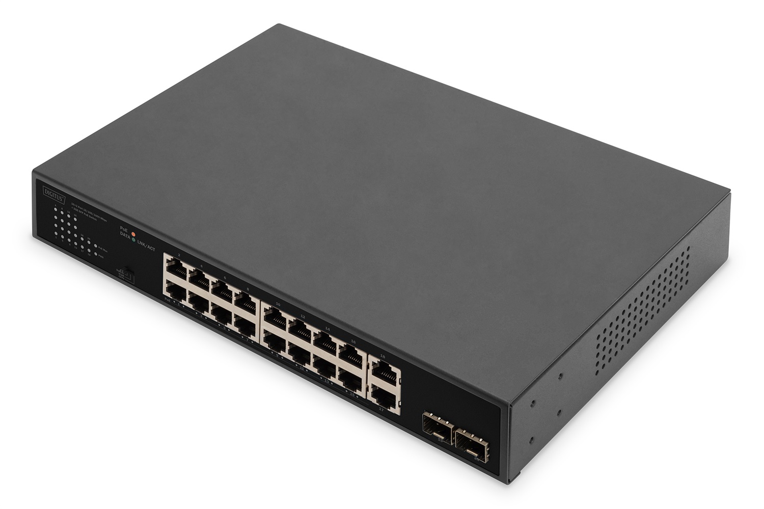 DIGITUS Switch PoE Gigabit Ethernet 20 porte (16x RJ45 PoE 2x RJ45 2x Combi) - 10/100/1000 Mbps, 185W PoE Budget