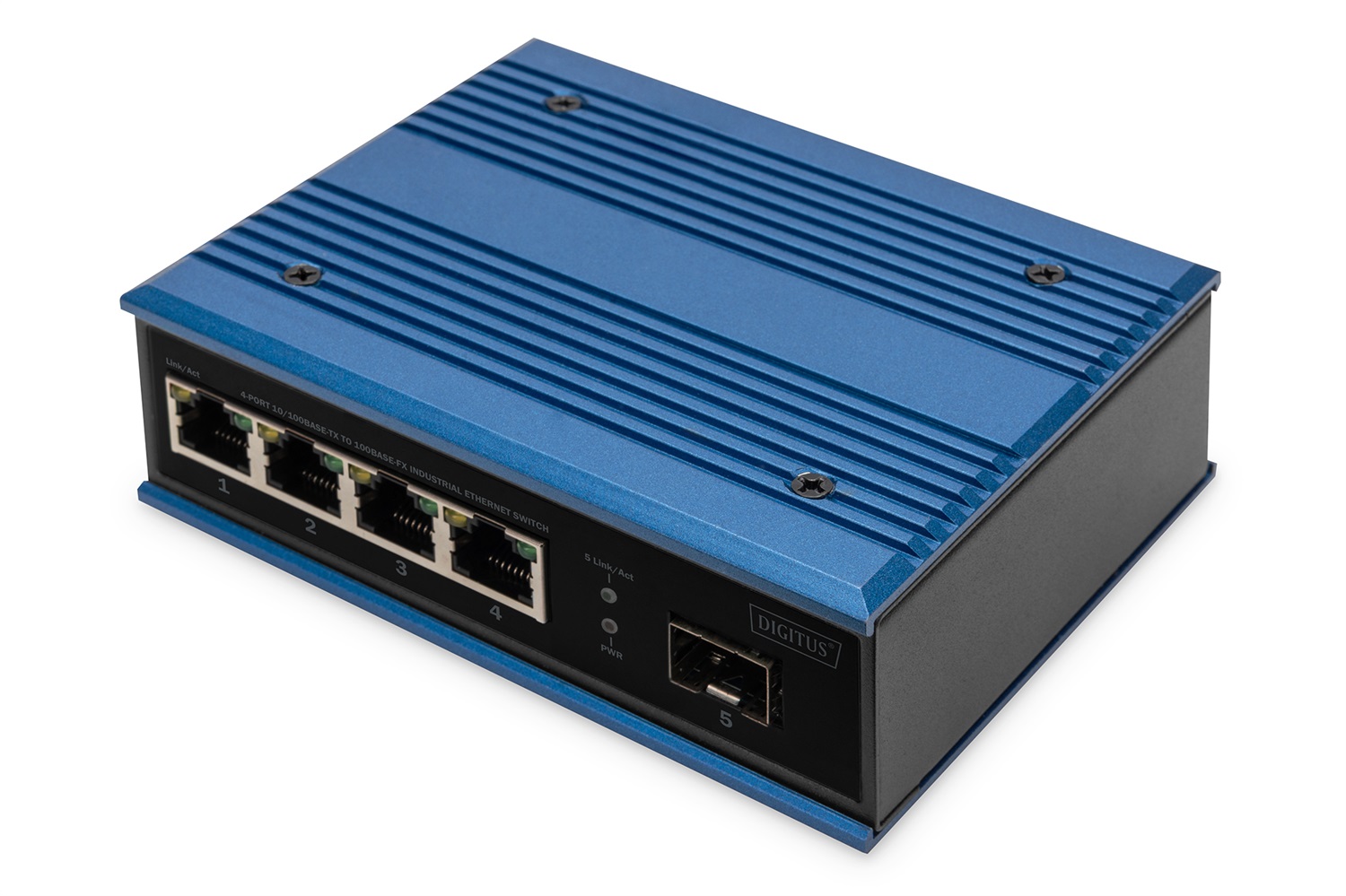 Digitus Switch di rete Fast Ethernet industriale a 4 porte, non gestito, 1 Uplink SFP, montaggio DIN-Rail