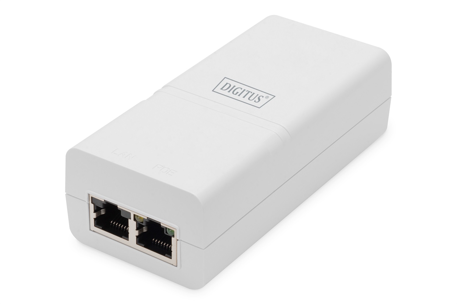 DIGITUS Iniettore Gigabit Ethernet PoE 802.3at, 30 W, piccolo alloggiamento bianco, 52Vdc, 0,58A, supporta 10/100 Base-T e Gigabit