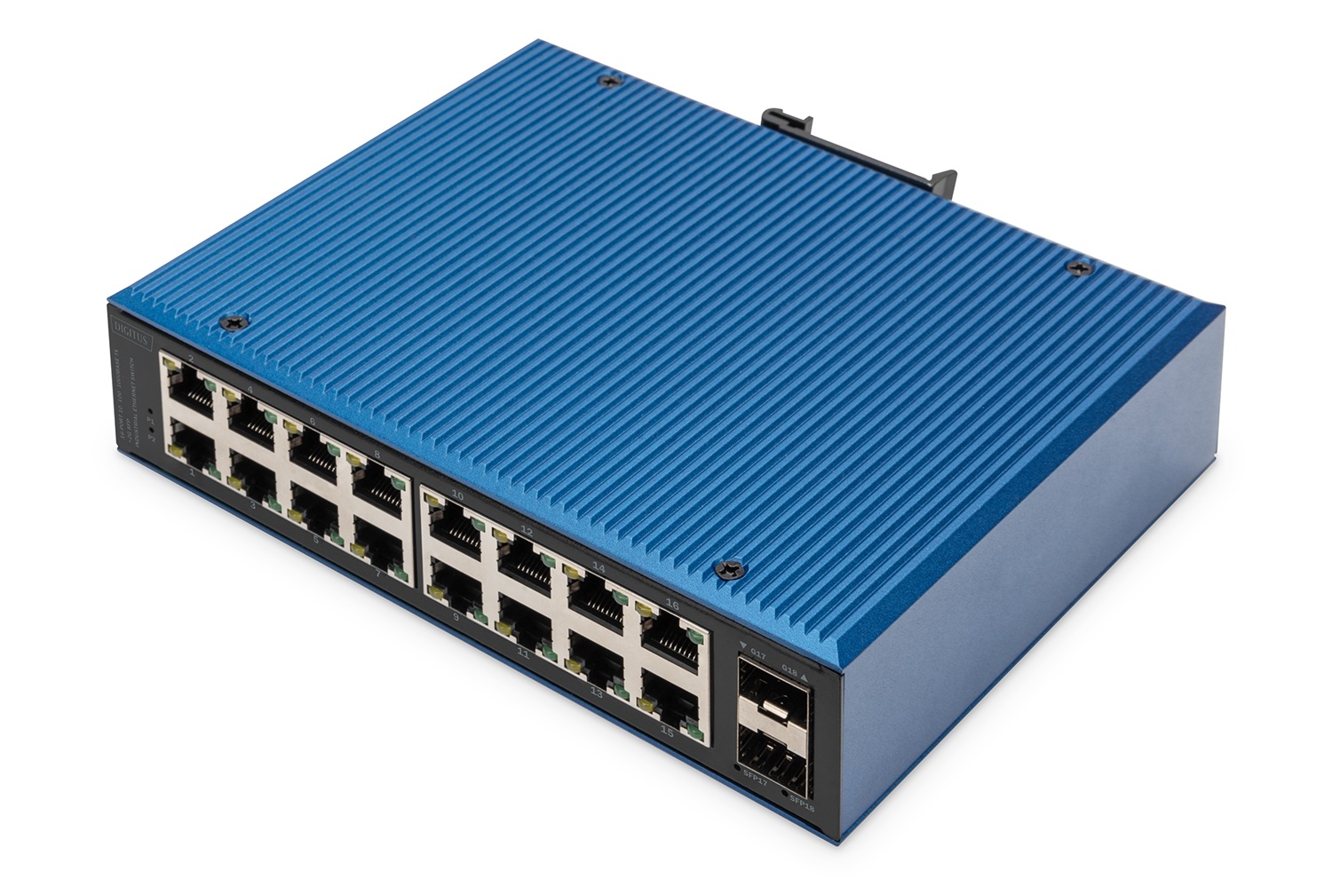 Digitus DN-651138 Switch di rete Gigabit Ethernet 16 porte RJ-45, Non gestito, 2 Uplink SFP, Industriale, IP40, Montaggio su guida DIN