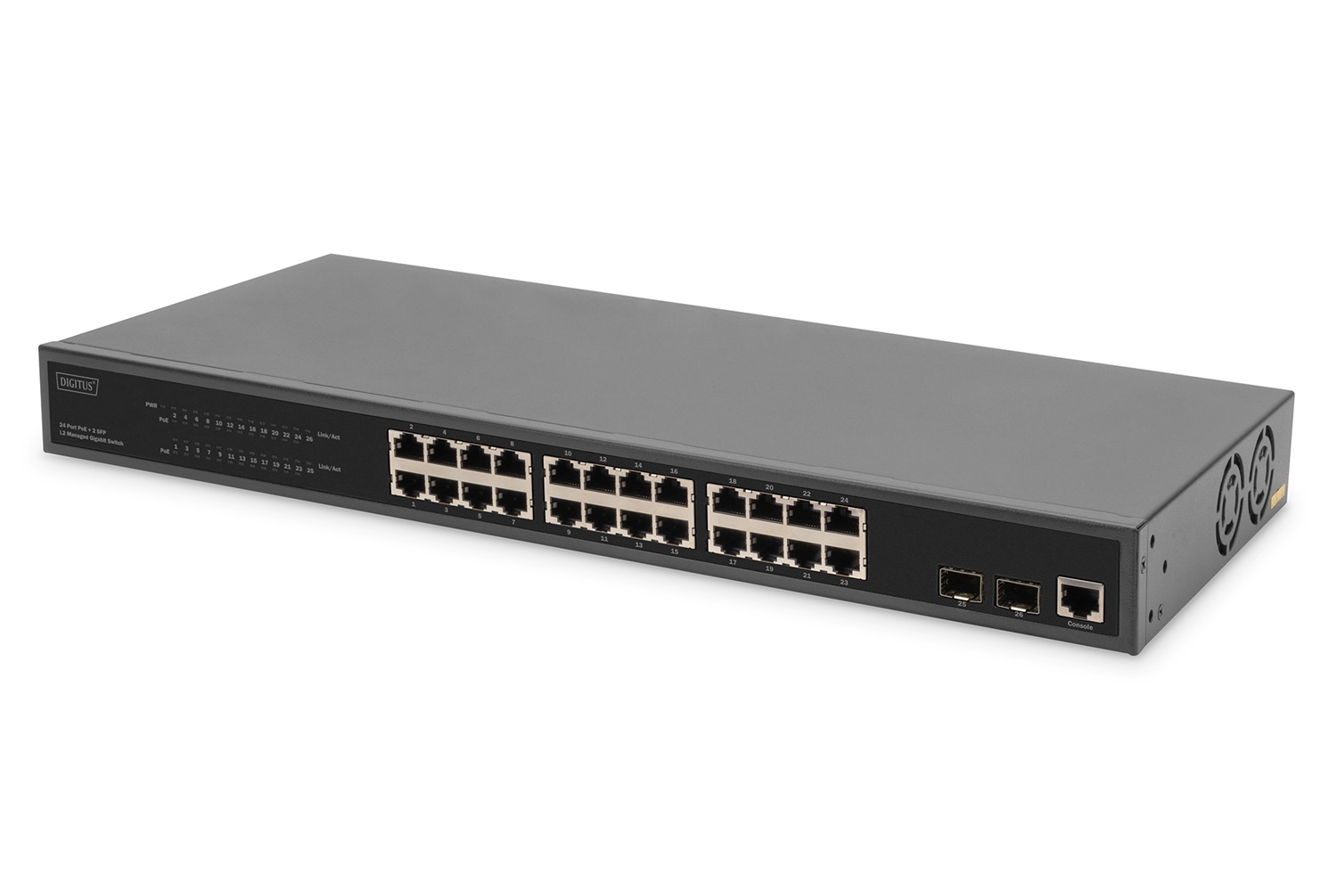 Digitus Switch Gigabit Ethernet PoE Gestito L2 24 Porte con 26 Porte RJ-45 e 2 Moduli SFP