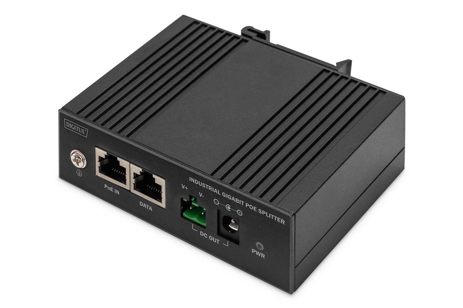 DIGITUS Splitter PoE Gigabit Ethernet Industriale 60W - 10/100/1000 Mbps - Montaggio su Guida DIN - Nero, Conforme a IEEE802.3af/at/bt