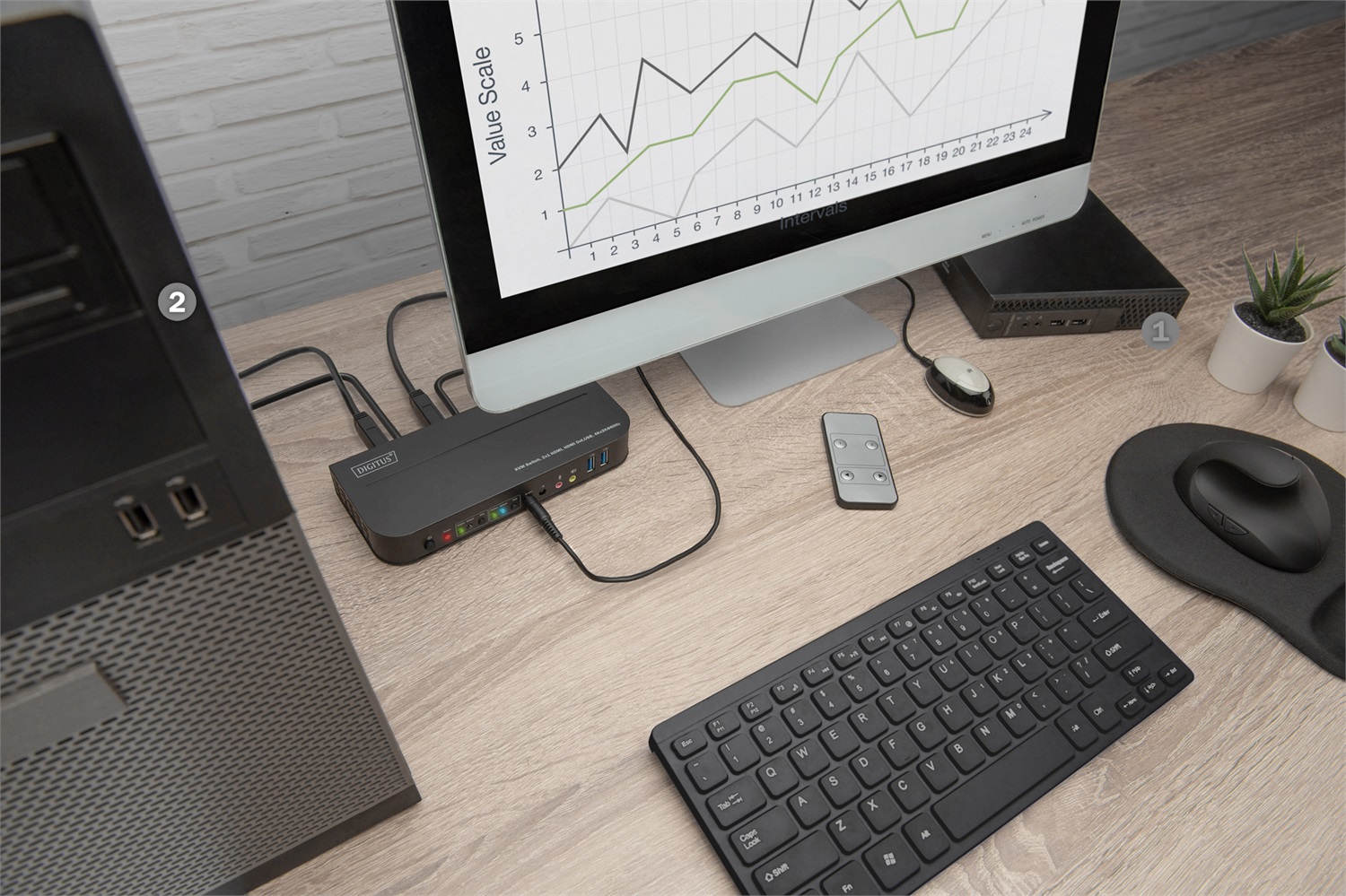 Digitus Switch KVM DS-12874, 2x1 HDMI, HDMI Out, USB, 4K Ultra HD 4096x2160 @60Hz, Nero