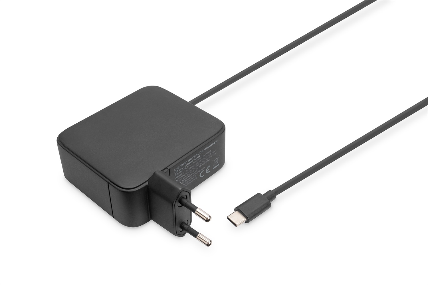 DIGITUS Caricatore USB-C 100W GaN per Notebook, Power Delivery 3.0, Cavo 1.2m, Compatibile con Smartphone e Tablet, Nero