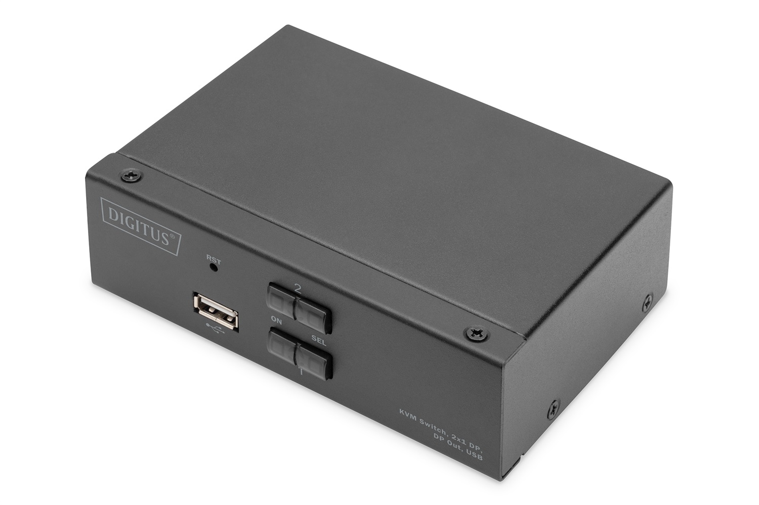 DIGITUS Switch KVM Displayport - 2 Porte per 2 PC e 1 Monitor, UHD 4K@60Hz, Hot-Key Switch, Hub USB 2.0, Nero