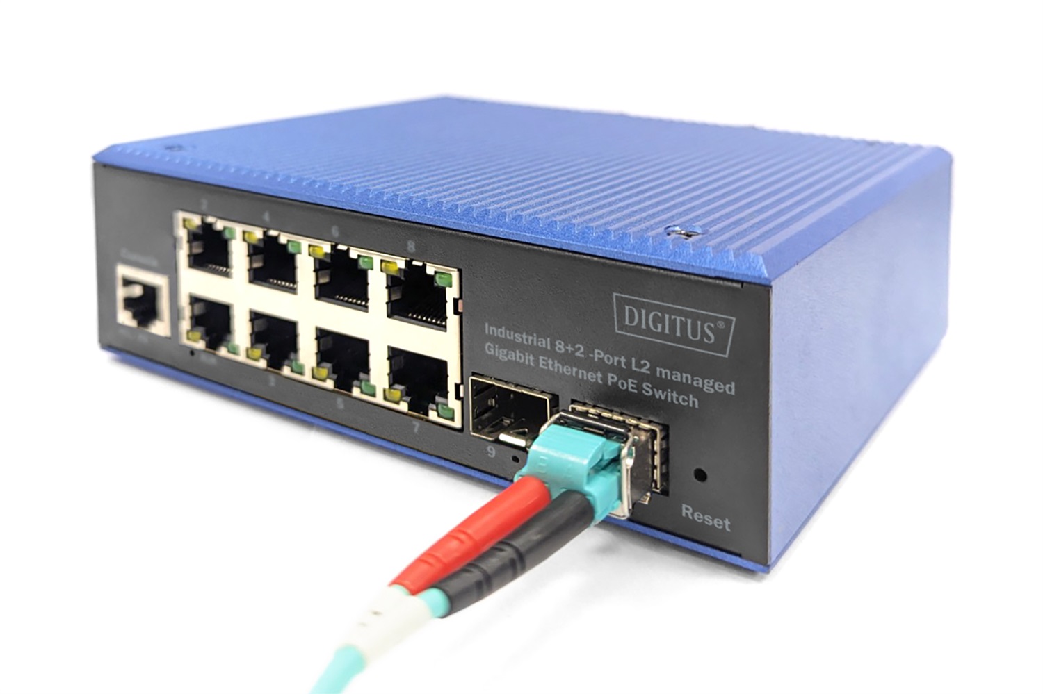 Digitus Switch di rete industriale 10 porte Gigabit Ethernet PoE (8x RJ45 2x SFP) L2 gestito, IP40, montaggio su guida DIN
