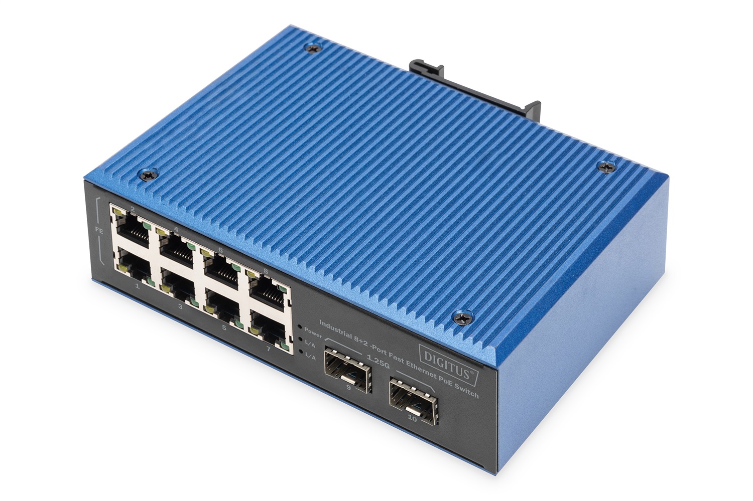Digitus DN-651147 Switch Industriale Fast Ethernet PoE 8 2 Porte - IP40, Alimentazione Ridondante, Temperatura Operativa -40℃ a 80℃