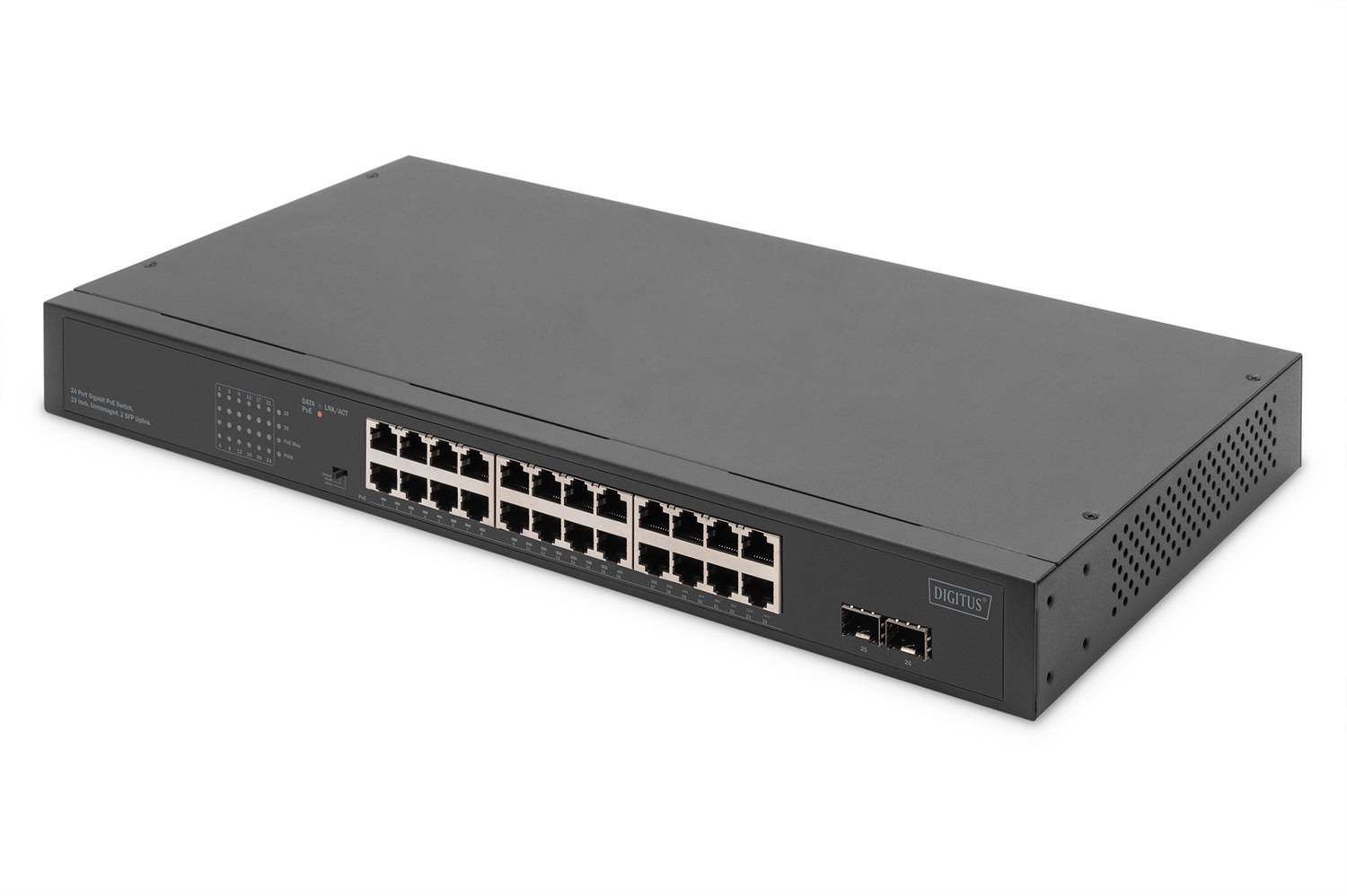 Digitus Switch di rete Gigabit a 24 porte, 19 pollici, non gestito, 2 porte uplink, SFP