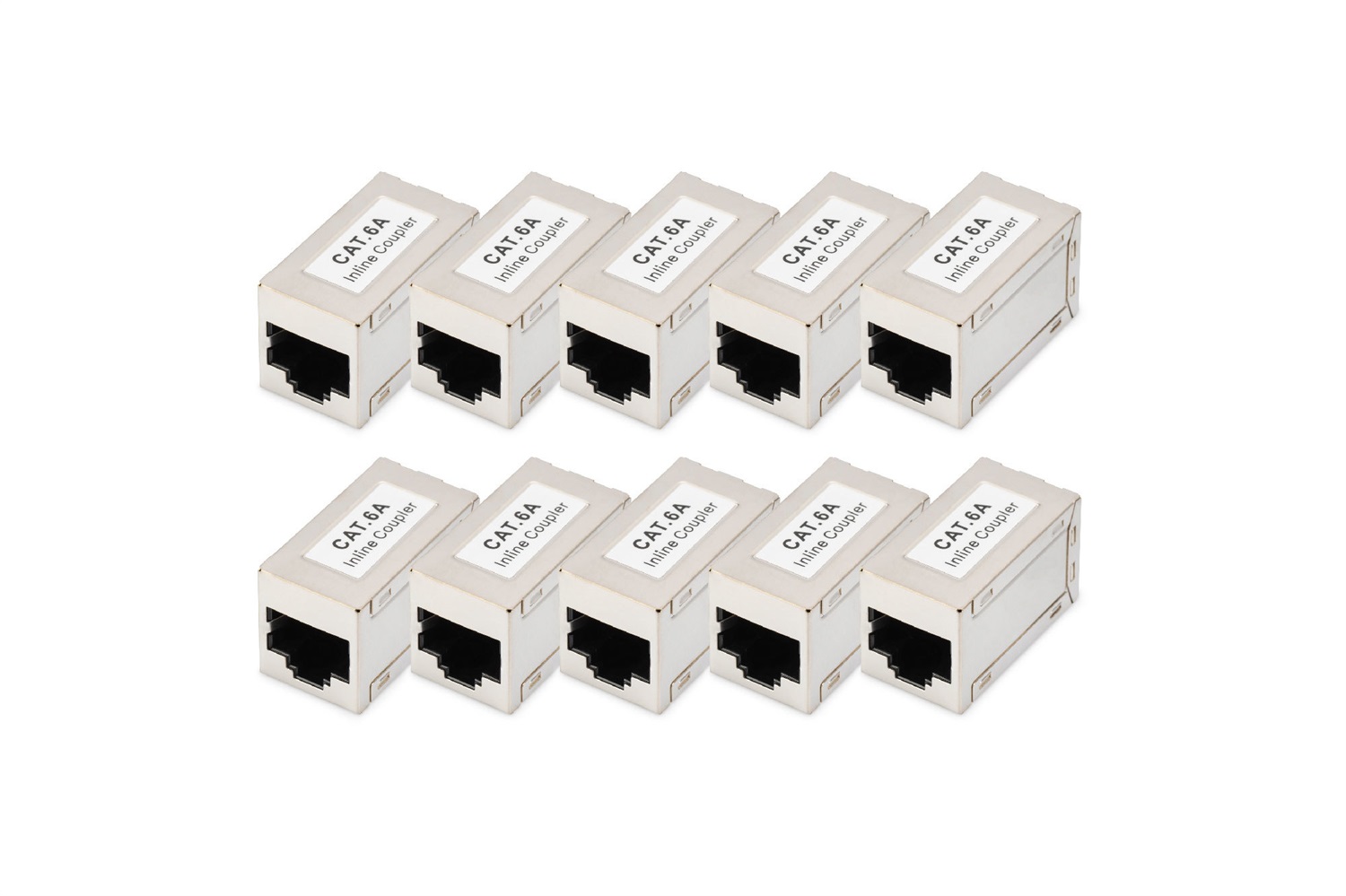 DIGITUS DN-93905 - Accoppiatore RJ45 Cat 6A, schermato, 10 Pezzi - Prolunga Cavo LAN, Compatibile Poe, per Switch, DSL, Modem, Router, PC - Argento