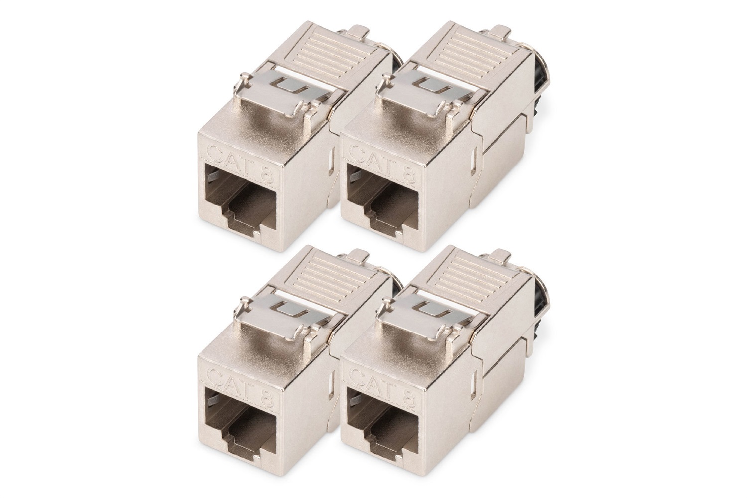DIGITUS Modulo Keystone CAT 8.1, schermato a 360°, montaggio senza attrezzi, RJ45, 4 pezzi, 2000 MHz, supporta 25GBase-T e 40GBase-T