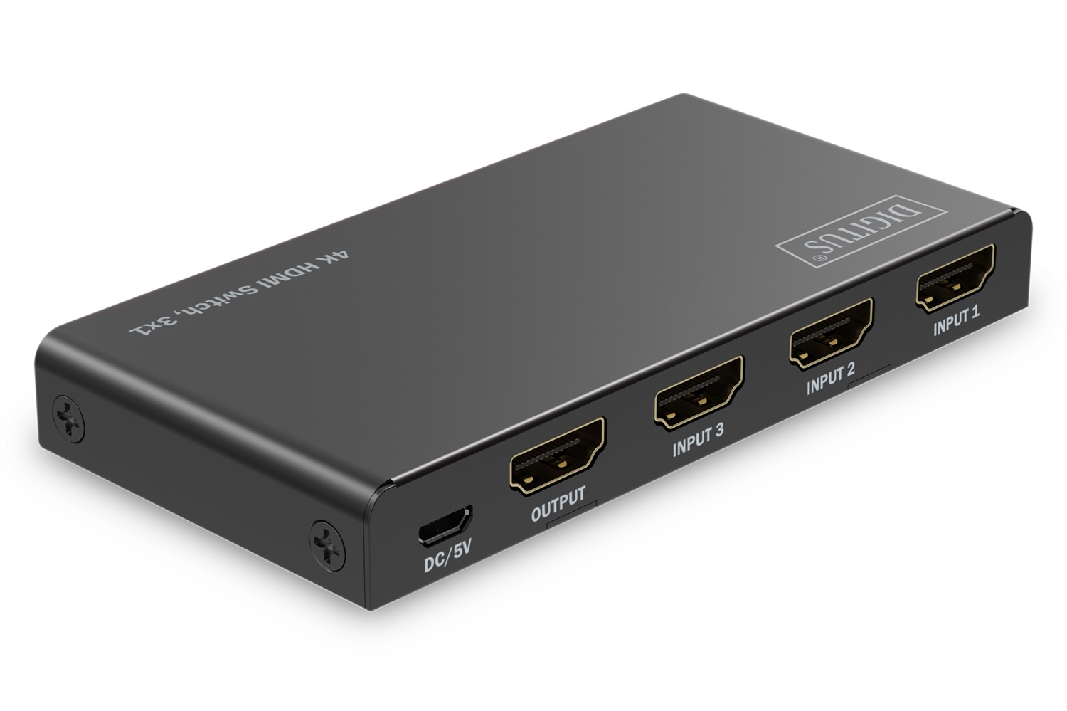 Digitus DS-55331 Switch HDMI 4K, 3x1 - UHD 4K/60 Hz, HDCP 2.2, HDR, CEC, Metallo, Nero