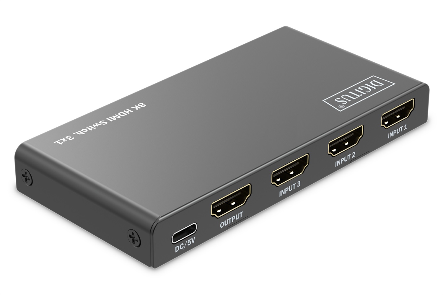 DIGITUS DS-55333 Switch HDMI 8K 3x1 - UHD 8K/60 Hz, HDR, HDCP 2.3, HDMI 2.1, Metallo, Nero