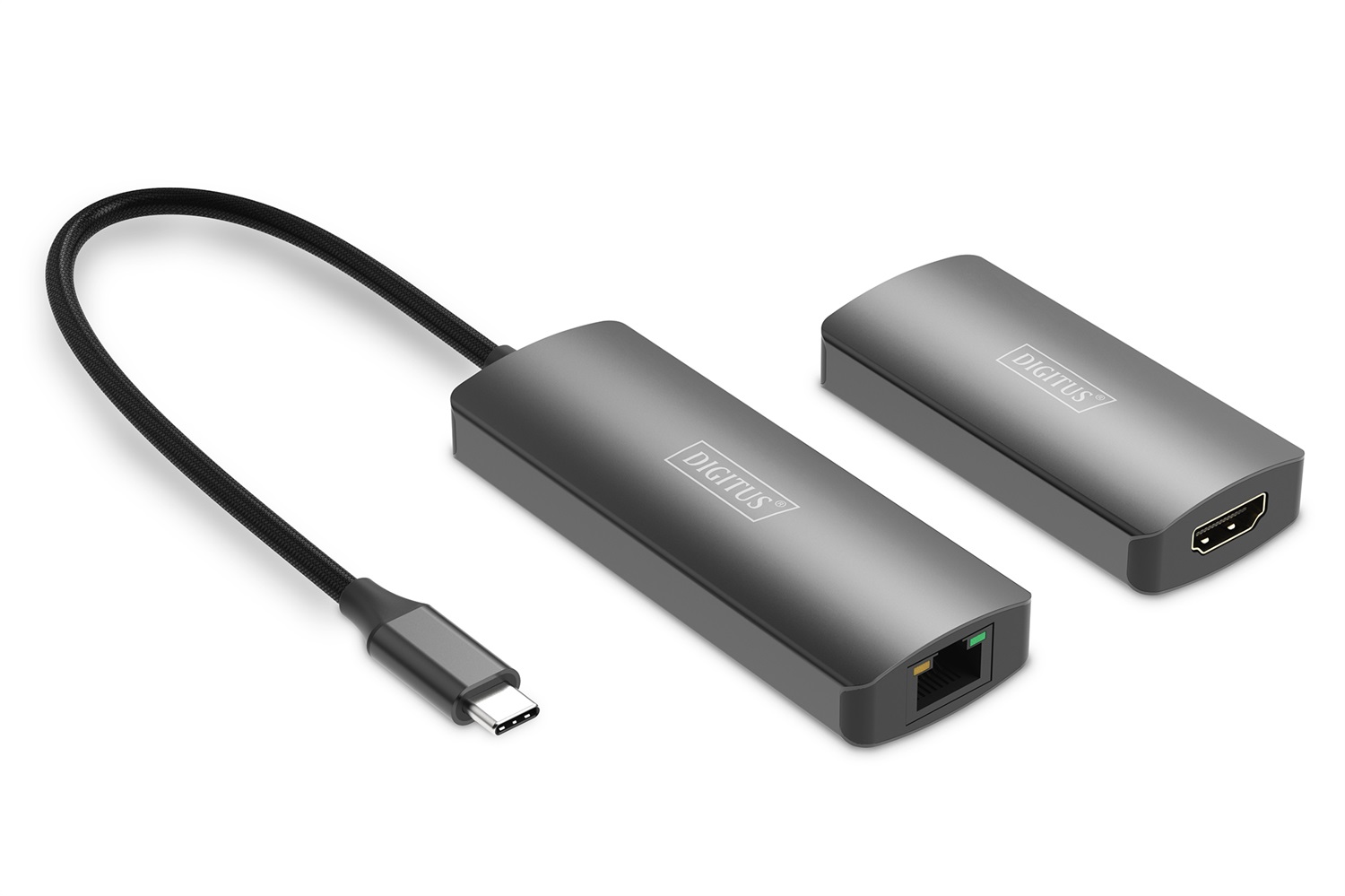 DIGITUS Estensore video 4K (USB-C a HDMI) DS-55343 - UHD 120 Hz, 30 m, Set Trasmettitore e Ricevitore, HDMI 2.1, HDCP 2.3, USB 3.1