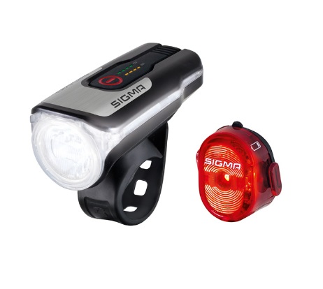 Sigma Aura 80 Nugget II - Set di Fanali LED per Bicicletta, Illuminazione Anteriore e Posteriore, Alimentazione a Batteria, Omologato StVZO, Colore Nero
