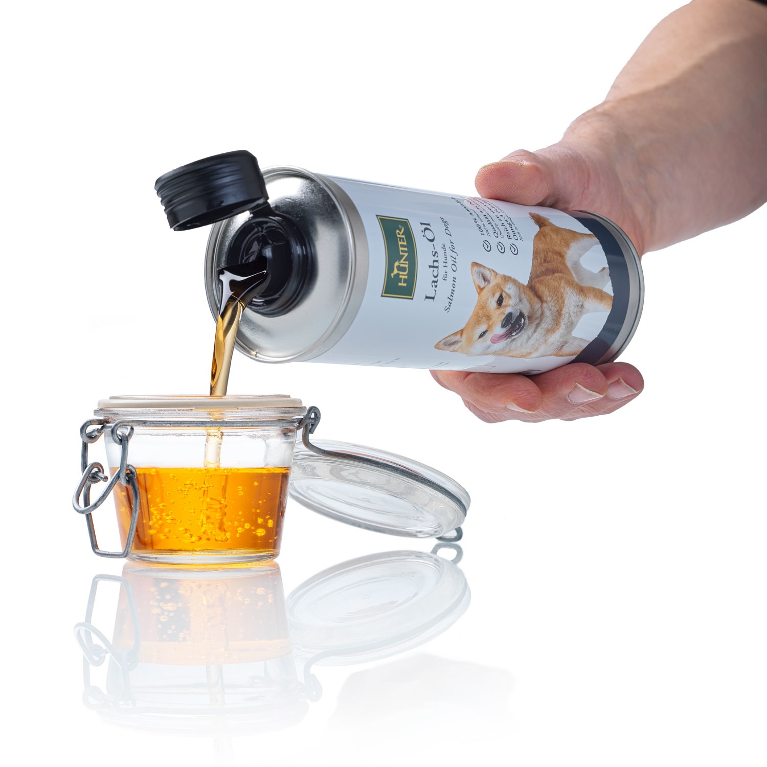 Hunter Olio di Salmone per Cani - 500 ml, Integratore Naturale Ricco di Omega 3 per Pelle e Pelo Sani