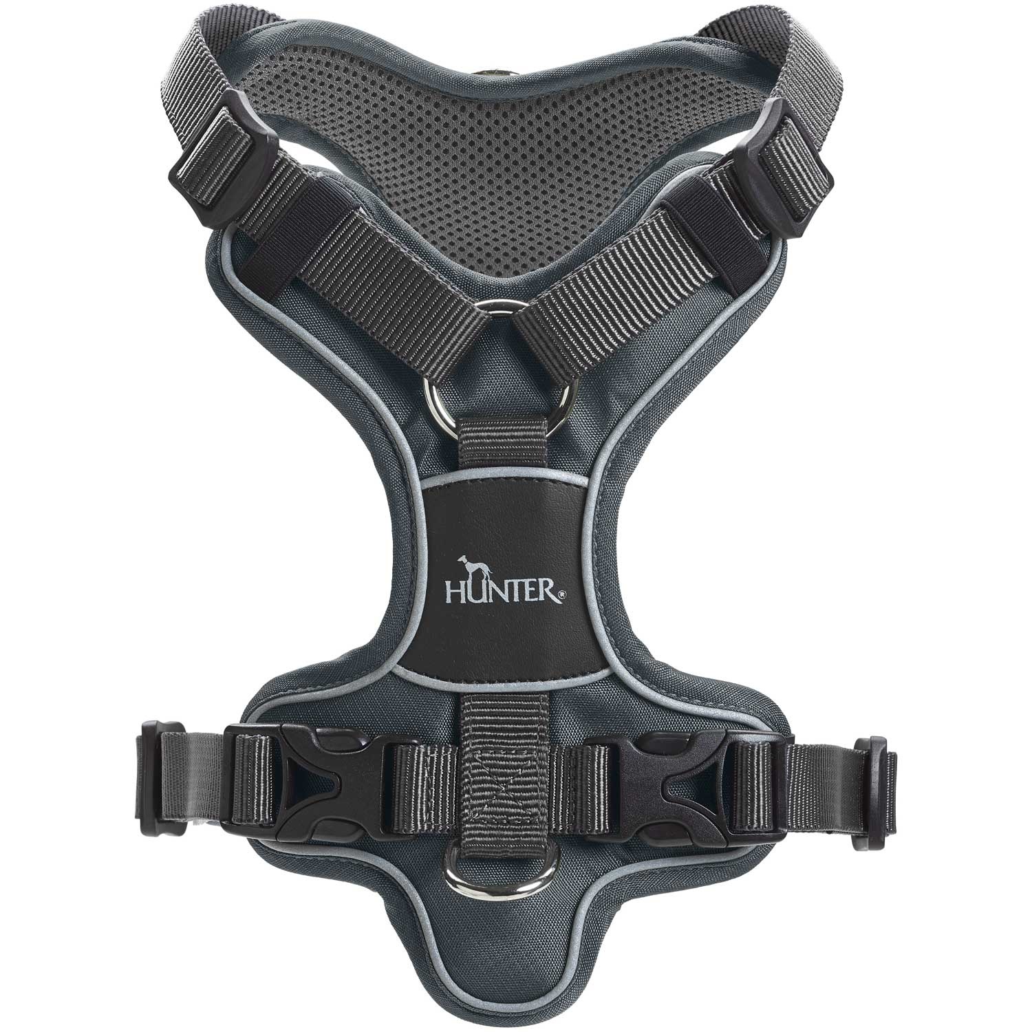 HUNTER DIVO Pettorina per Cani M Grigio 56-73 cm in Nylon con Imbottitura Traspirante e Catarifrangente