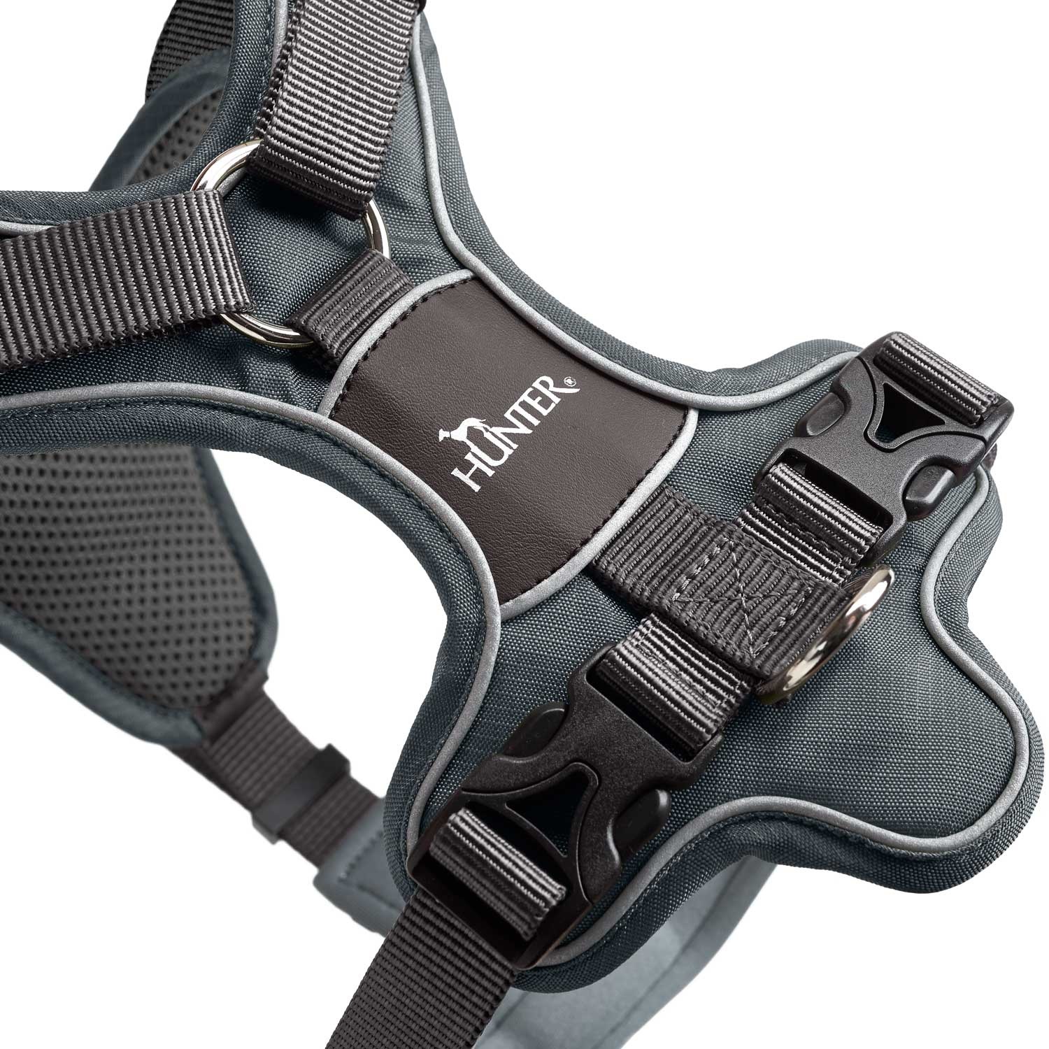 HUNTER DIVO Pettorina per Cani M Grigio 56-73 cm in Nylon con Imbottitura Traspirante e Catarifrangente