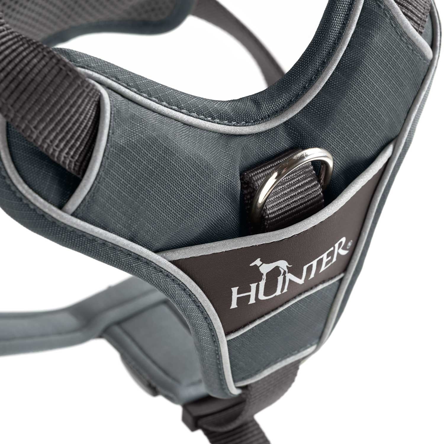 HUNTER DIVO Pettorina per Cani M Grigio 56-73 cm in Nylon con Imbottitura Traspirante e Catarifrangente
